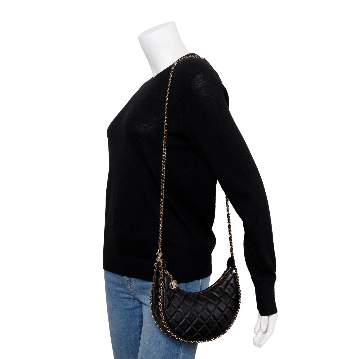 Chanel Around Hobo Leather Lambskin Black Travel Bag