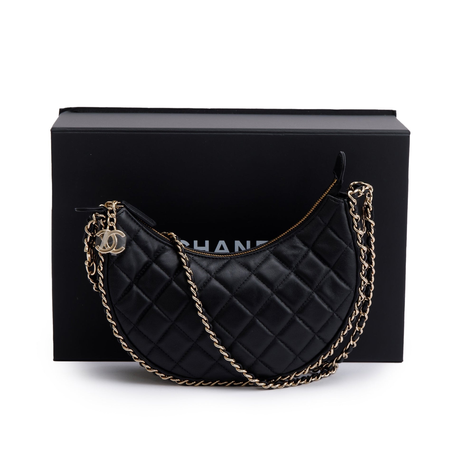 Chanel Around Hobo Leather Lambskin Black Travel Bag