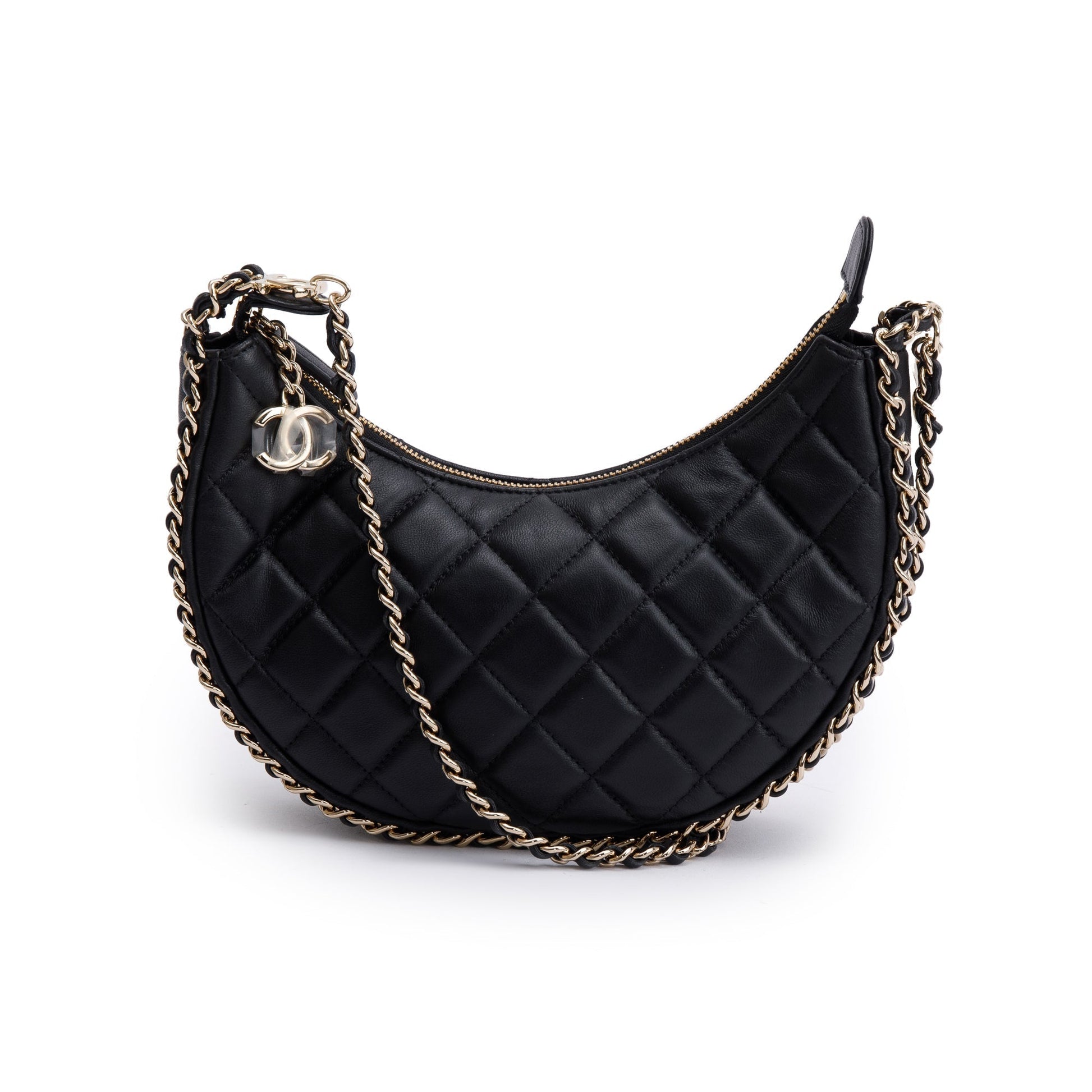 Chanel Around Hobo Leather Lambskin Black Travel Bag