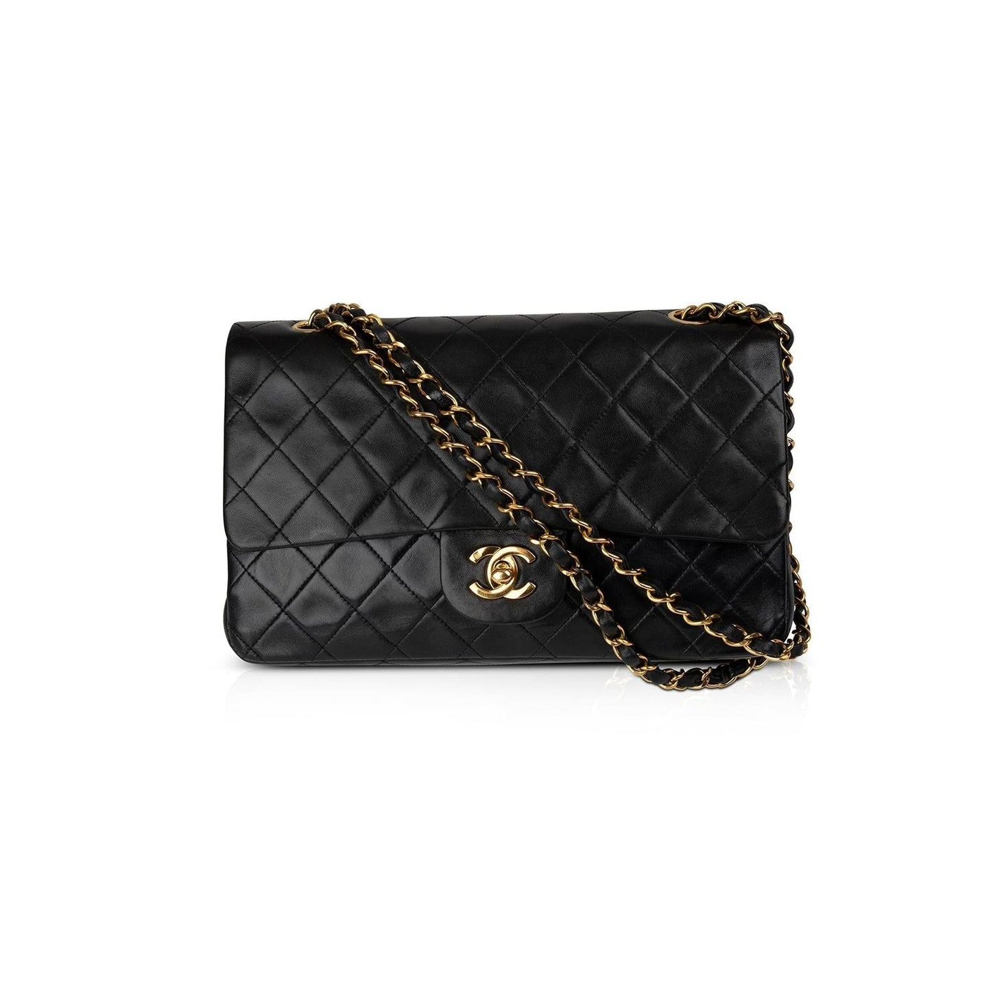 Chanel Classic Double Flap Lambskin Black Travel Bag Flap Bag