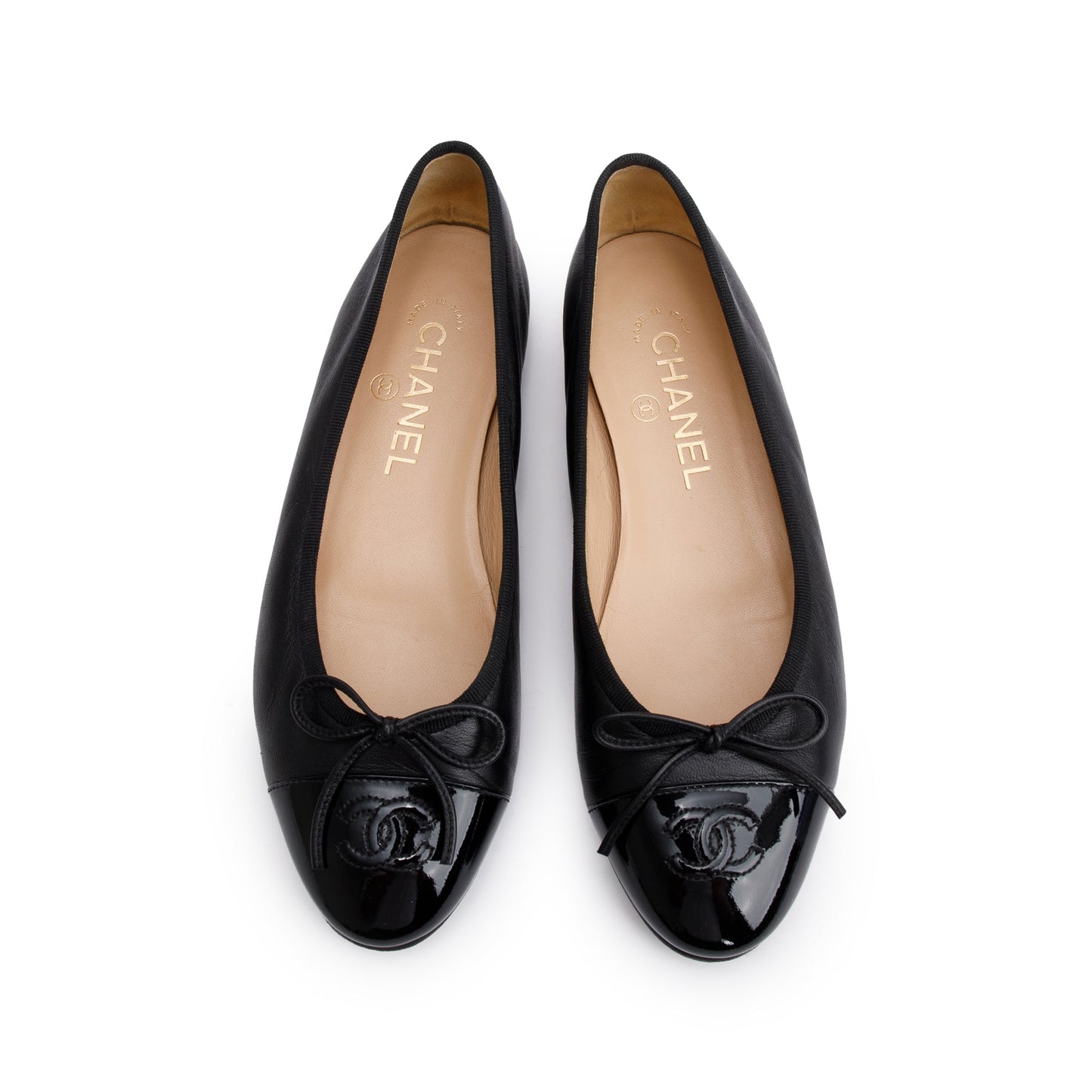Chanel Patent Interlocking CC Logo Bow Leather Lambskin Black Shoes