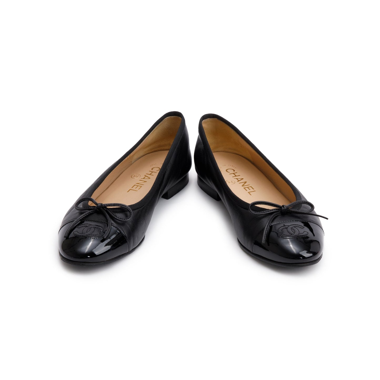 Chanel Patent Interlocking CC Logo Bow Leather Lambskin Black Shoes