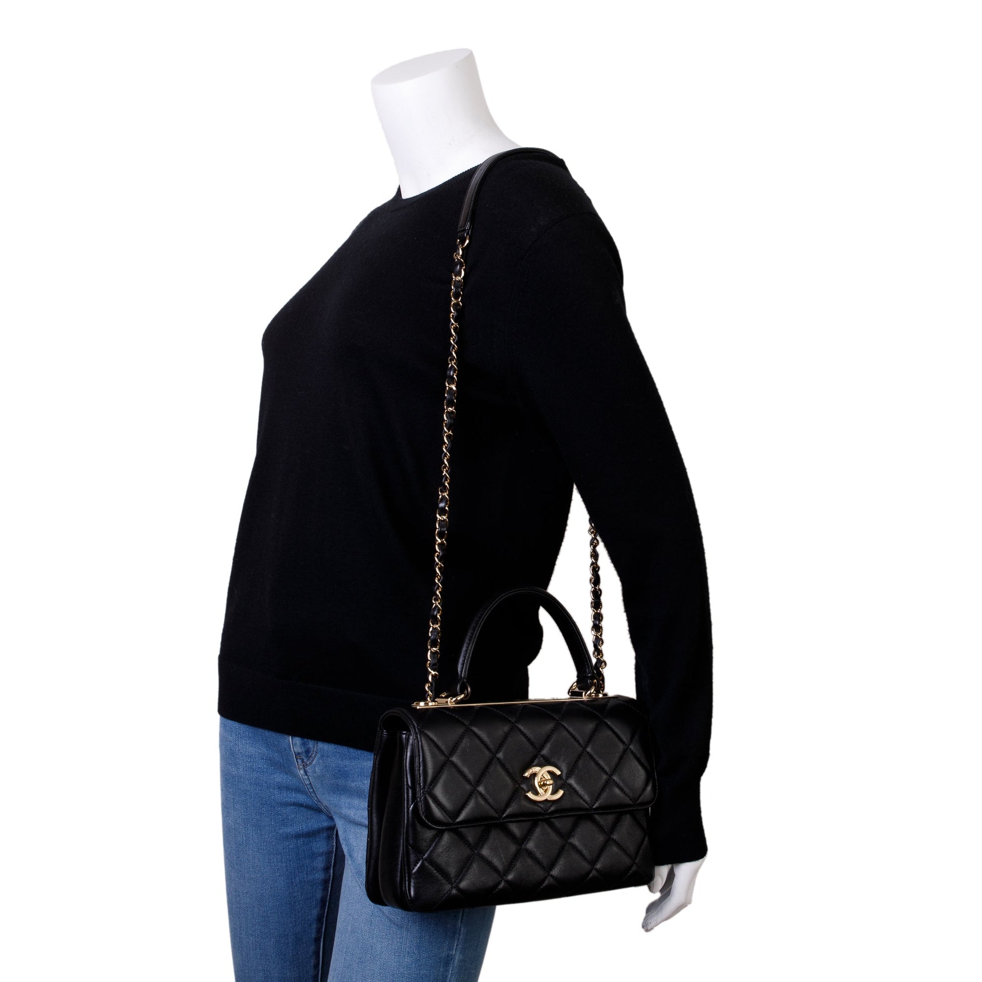 Chanel Trendy CC Top Handle Flap Lambskin Black Travel Bag 3