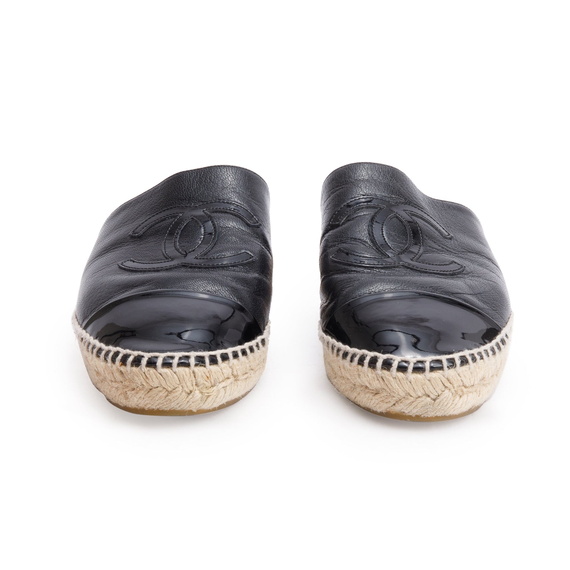 Chanel CC Logo Espadrille Mule Leather Black Shoes