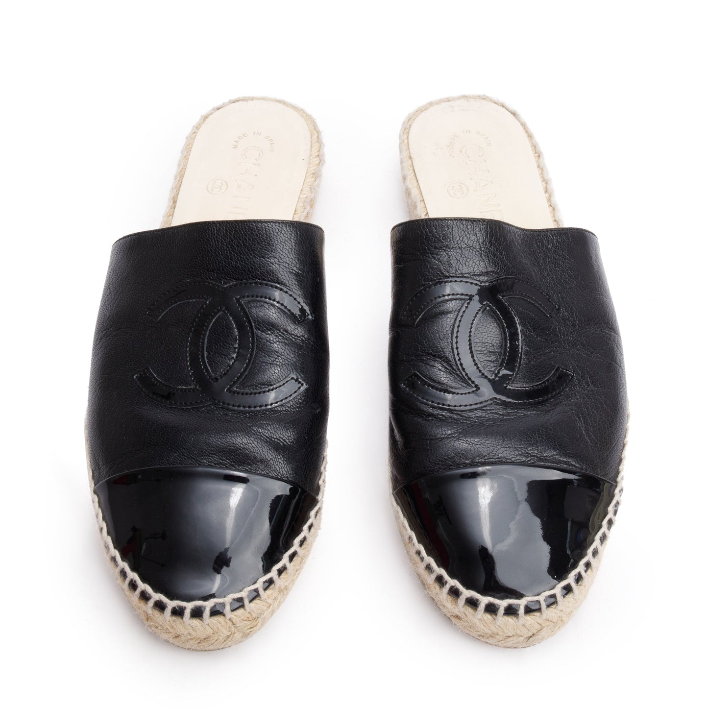 Chanel CC Logo Espadrille Mule Leather Black Shoes