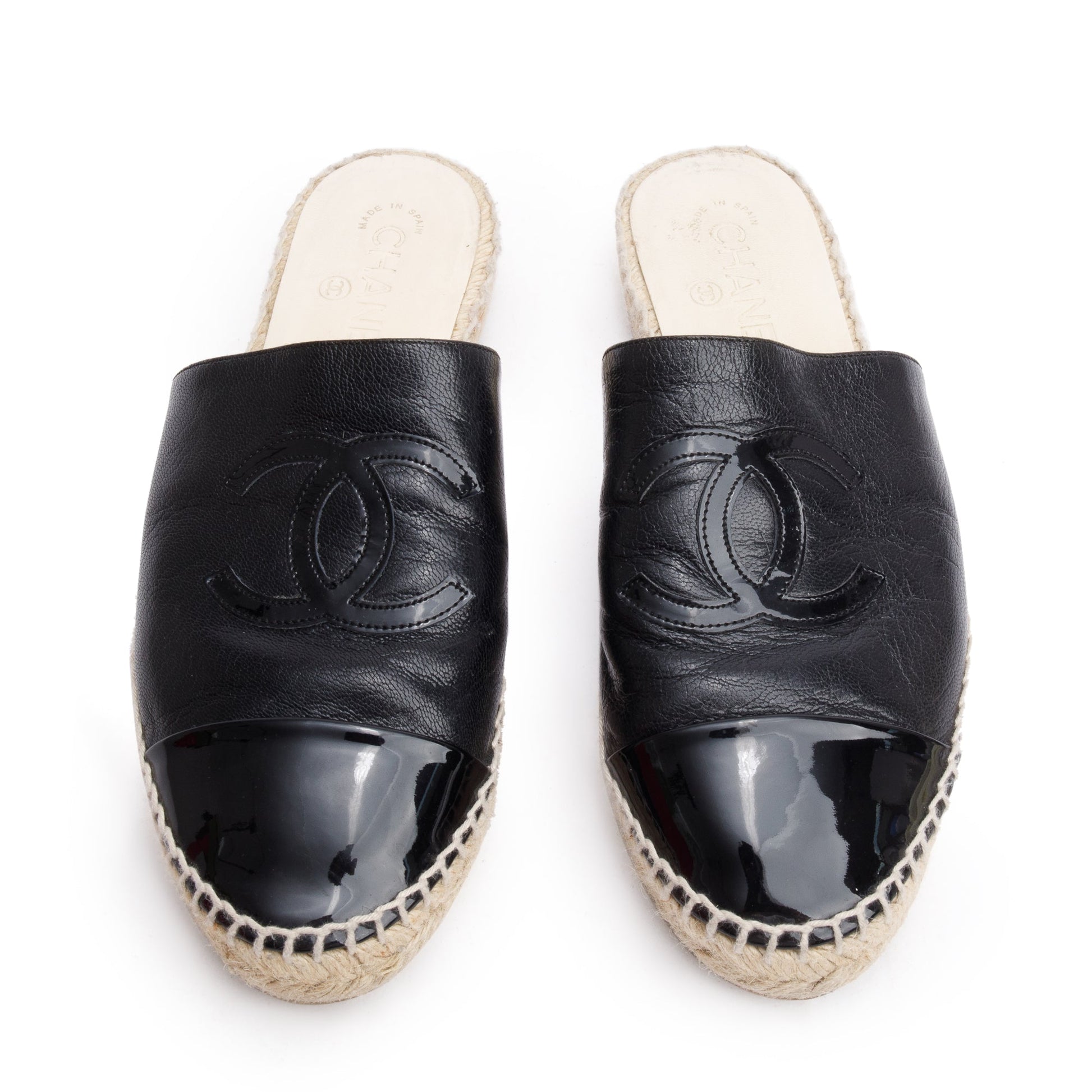 Chanel CC Logo Espadrille Mule Leather Black Shoes