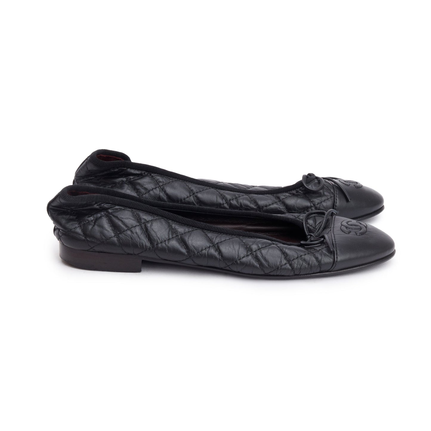 Chanel Interlocking CC Logo Ballet Flats Leather Black Shoes