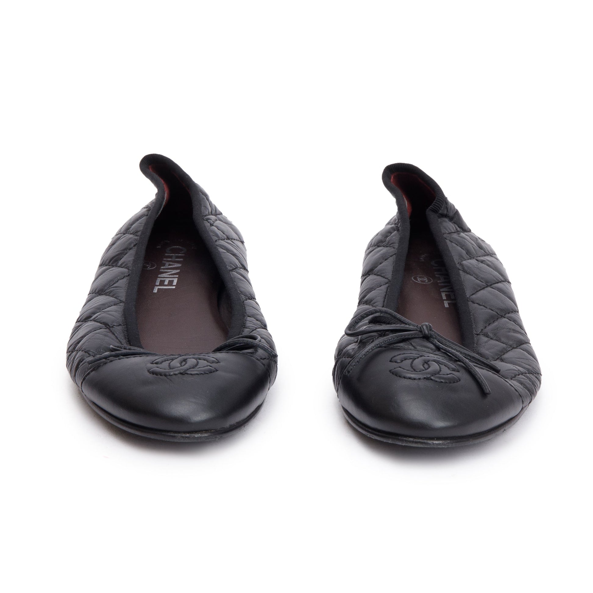 Chanel Interlocking CC Logo Ballet Flats Leather Black Shoes