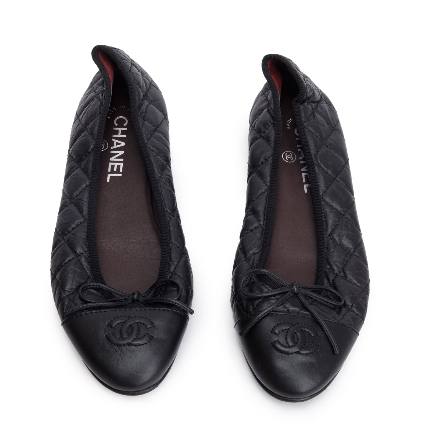 Chanel Interlocking CC Logo Ballet Flats Leather Black Shoes