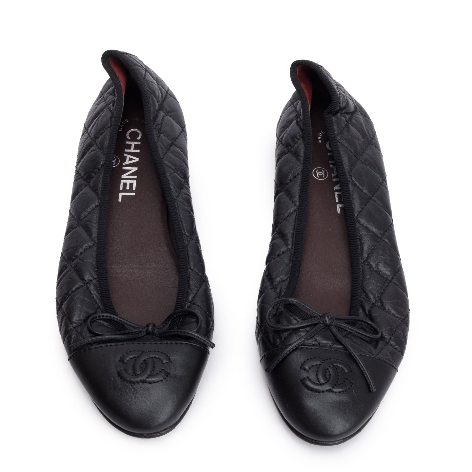 Chanel Interlocking CC Logo Ballet Flats Leather Black Shoes