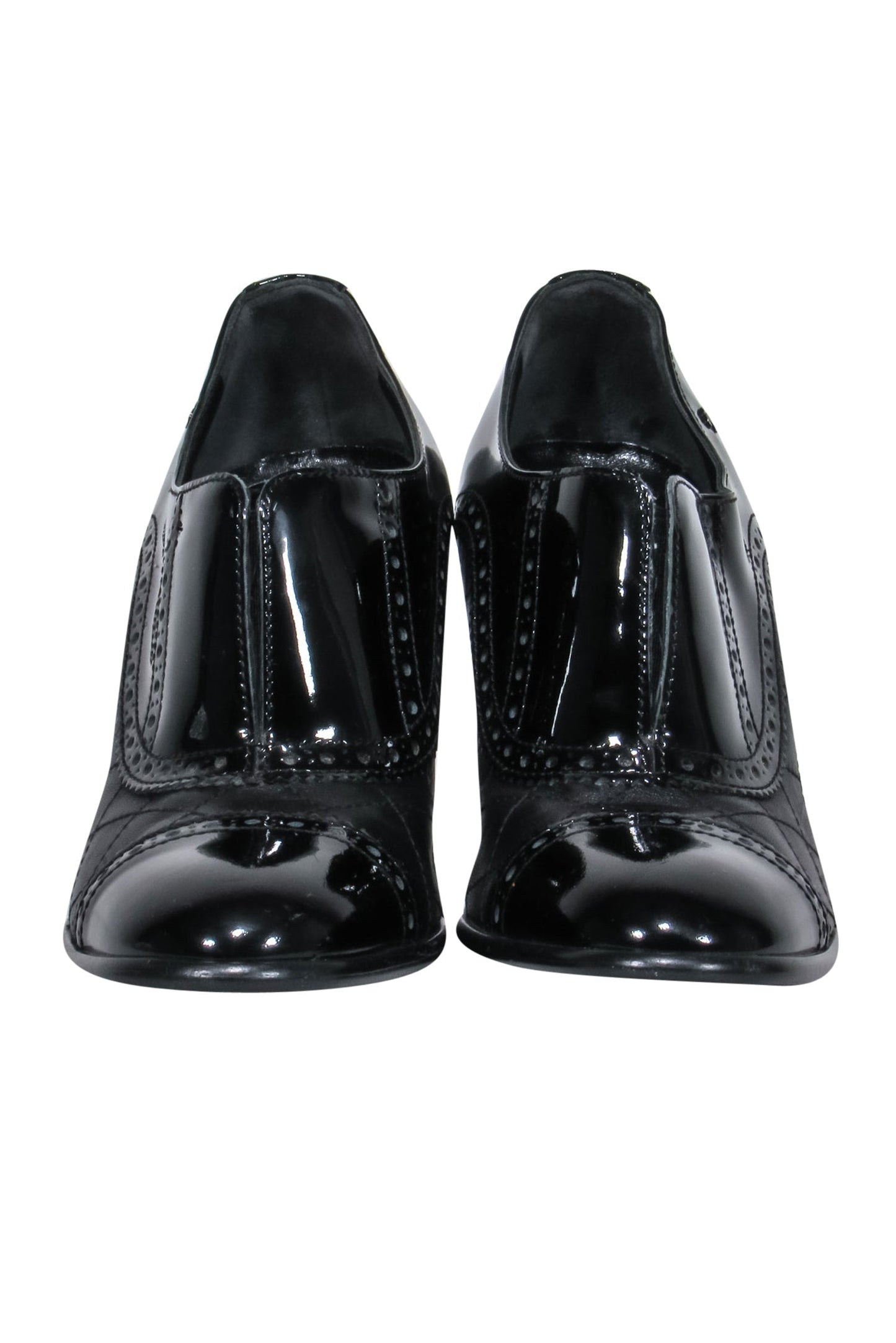 Chanel - Black Leather Loafer Pumps w/ Quilted Detail .