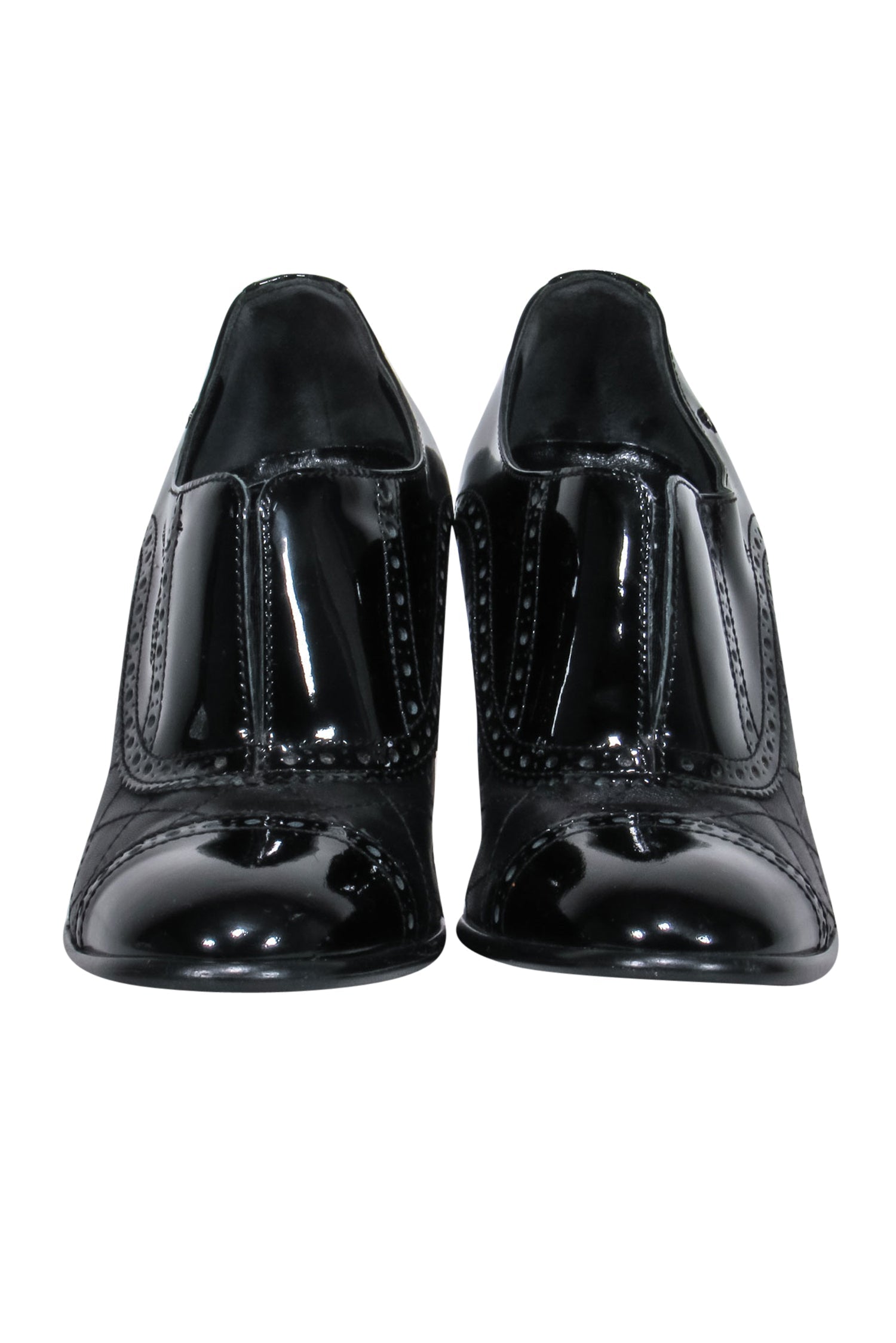 Chanel - Black Leather Loafer Pumps w/ Quilted Detail .