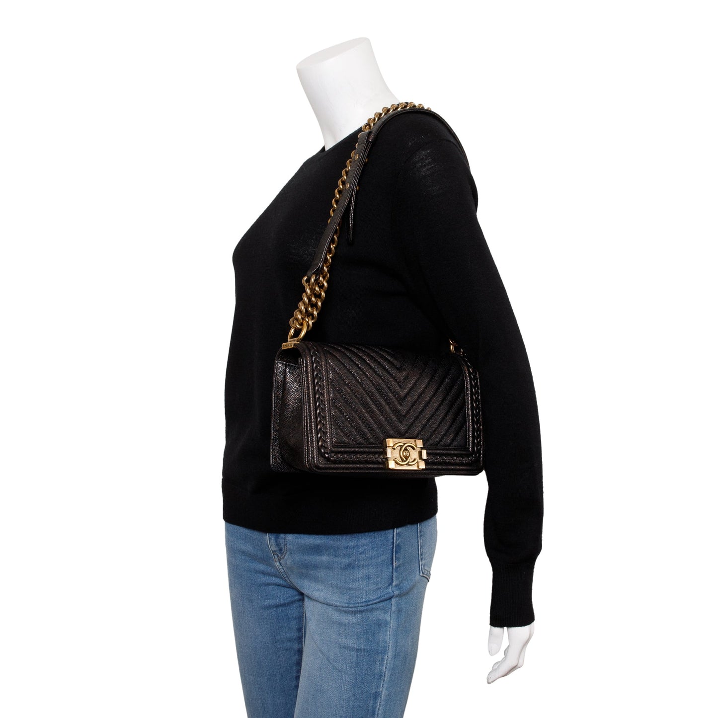 Chanel Braided Boy Leather Black Travel Bag