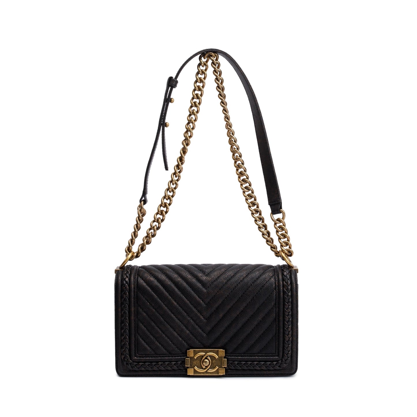 Chanel Braided Boy Leather Black Travel Bag