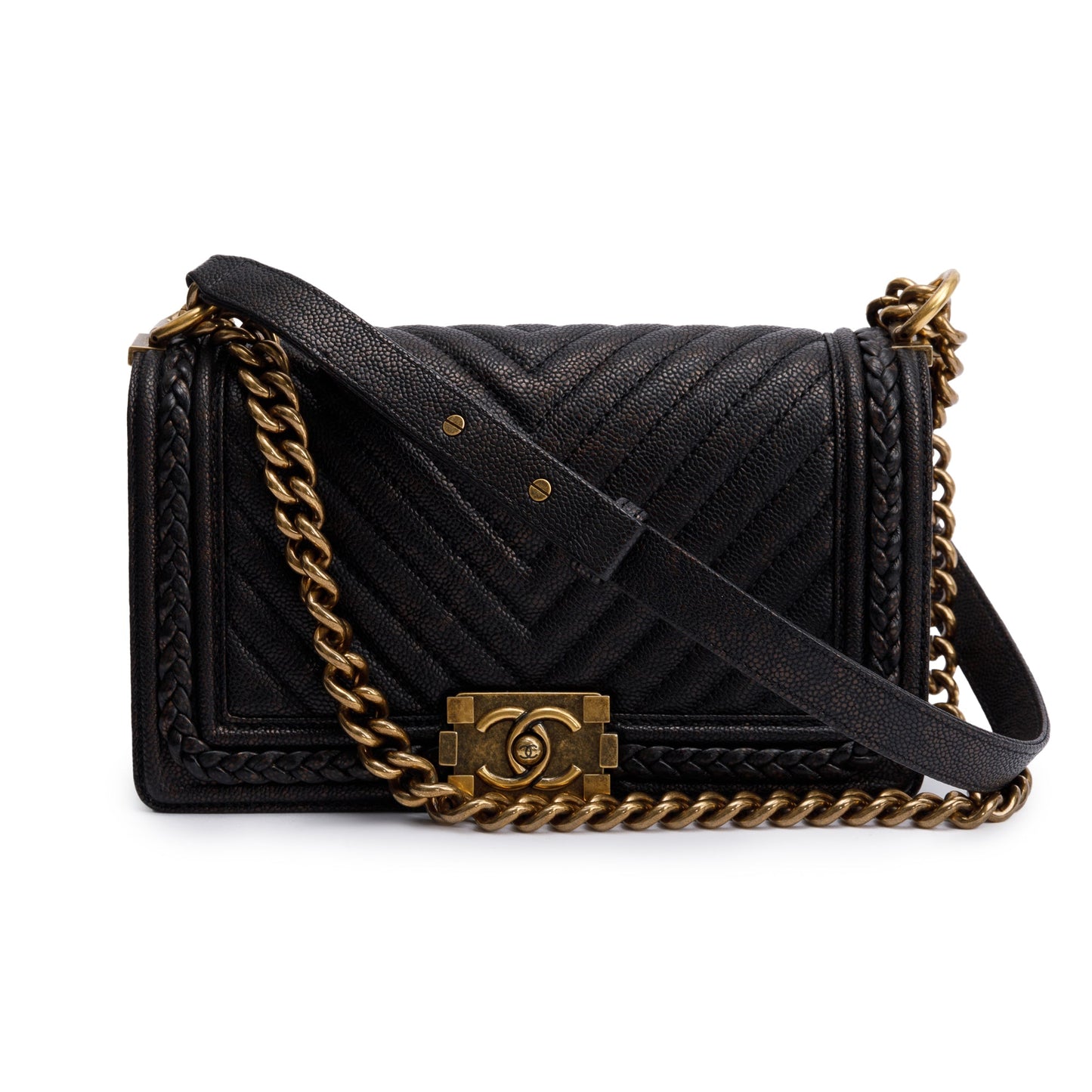 Chanel Braided Boy Leather Black Travel Bag