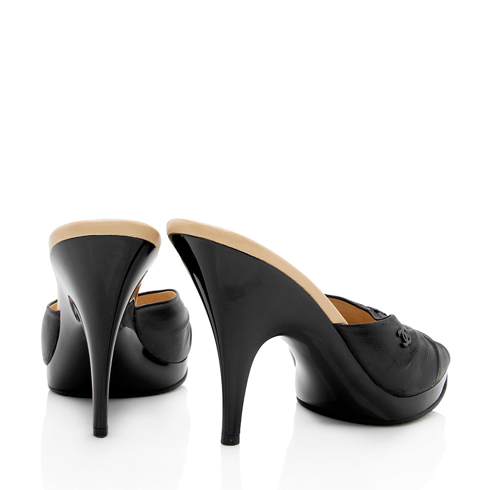Chanel Ruched Slide Mules Leather Shoes