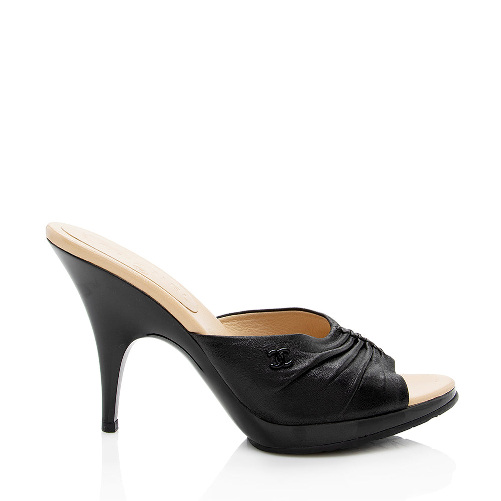 Chanel Ruched Slide Mules Leather Shoes
