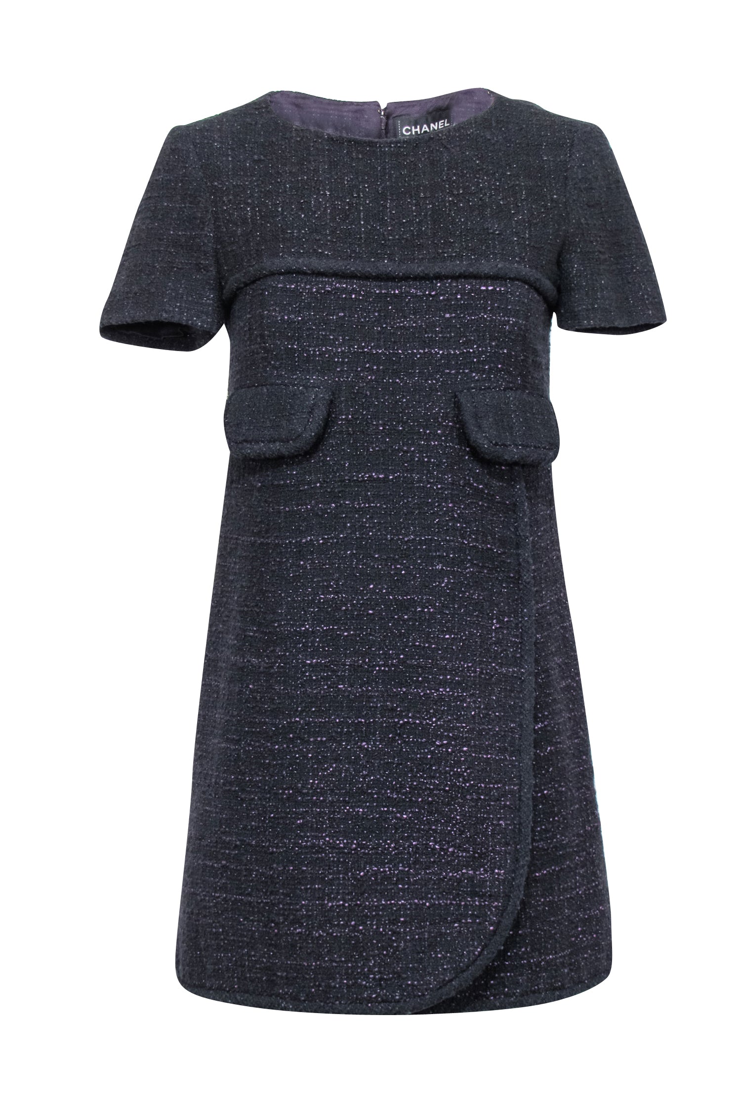 Chanel - Green Tweed Long Sleeve Shift Dress Sz