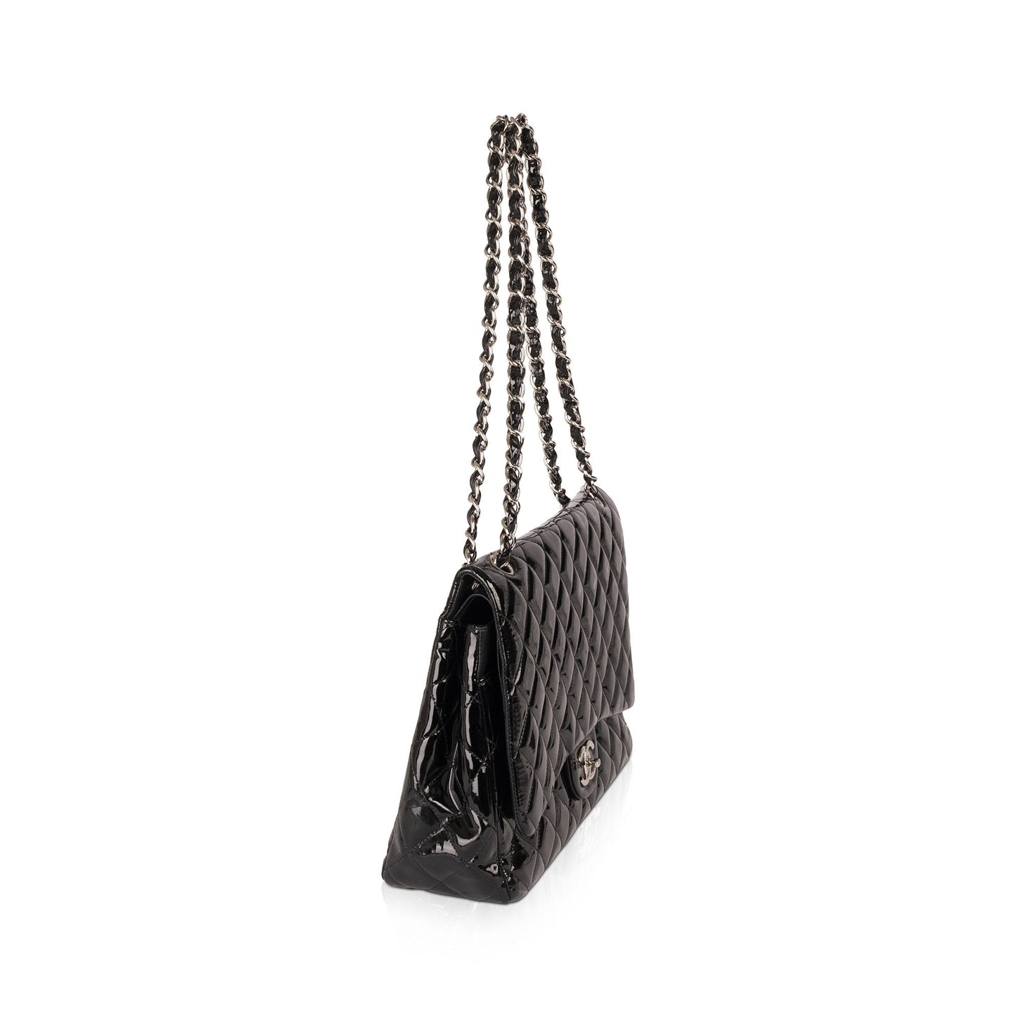 Chanel Patent Classic Maxi Double Flap Black Travel Bag
