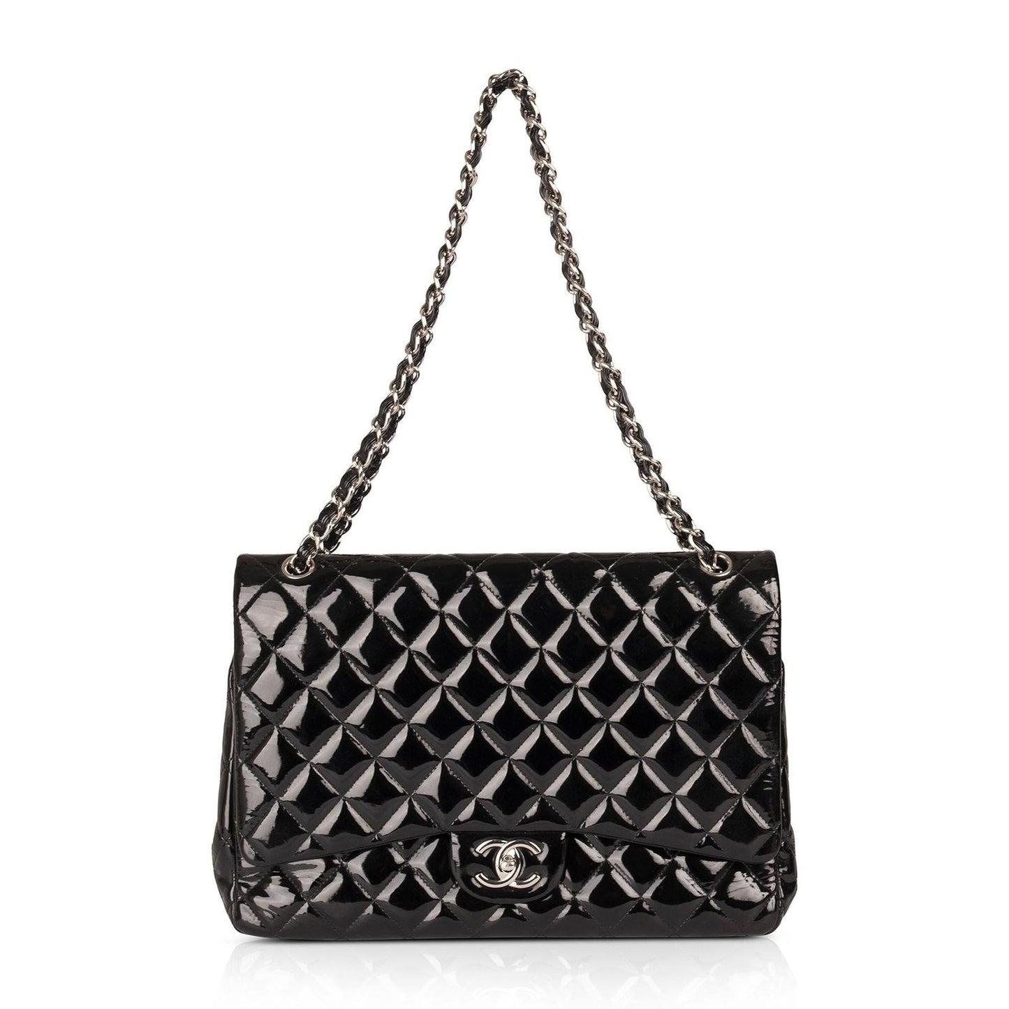 Chanel Patent Classic Maxi Double Flap Black Travel Bag
