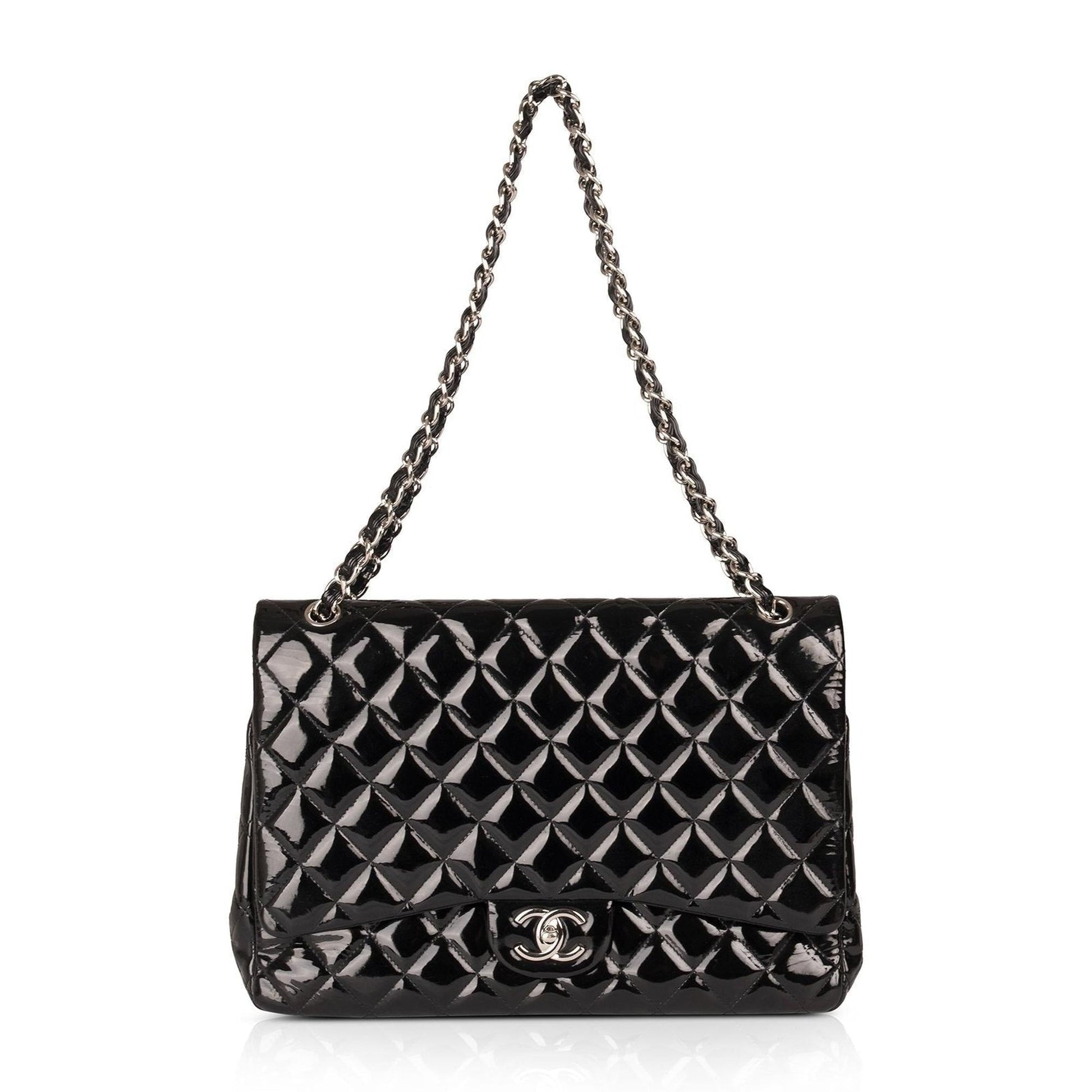 Chanel Patent Classic Maxi Double Flap Black Travel Bag
