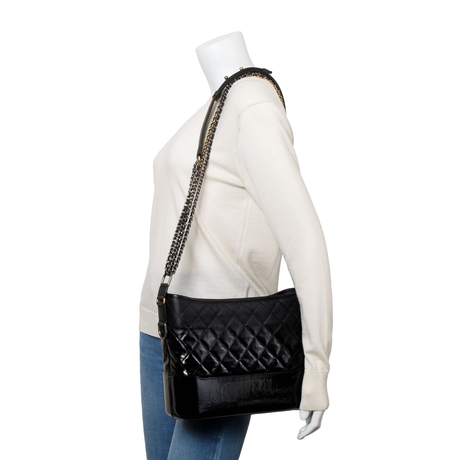 Chanel Patent Goatskin Gabrielle Hobo Leather Black Travel Bag