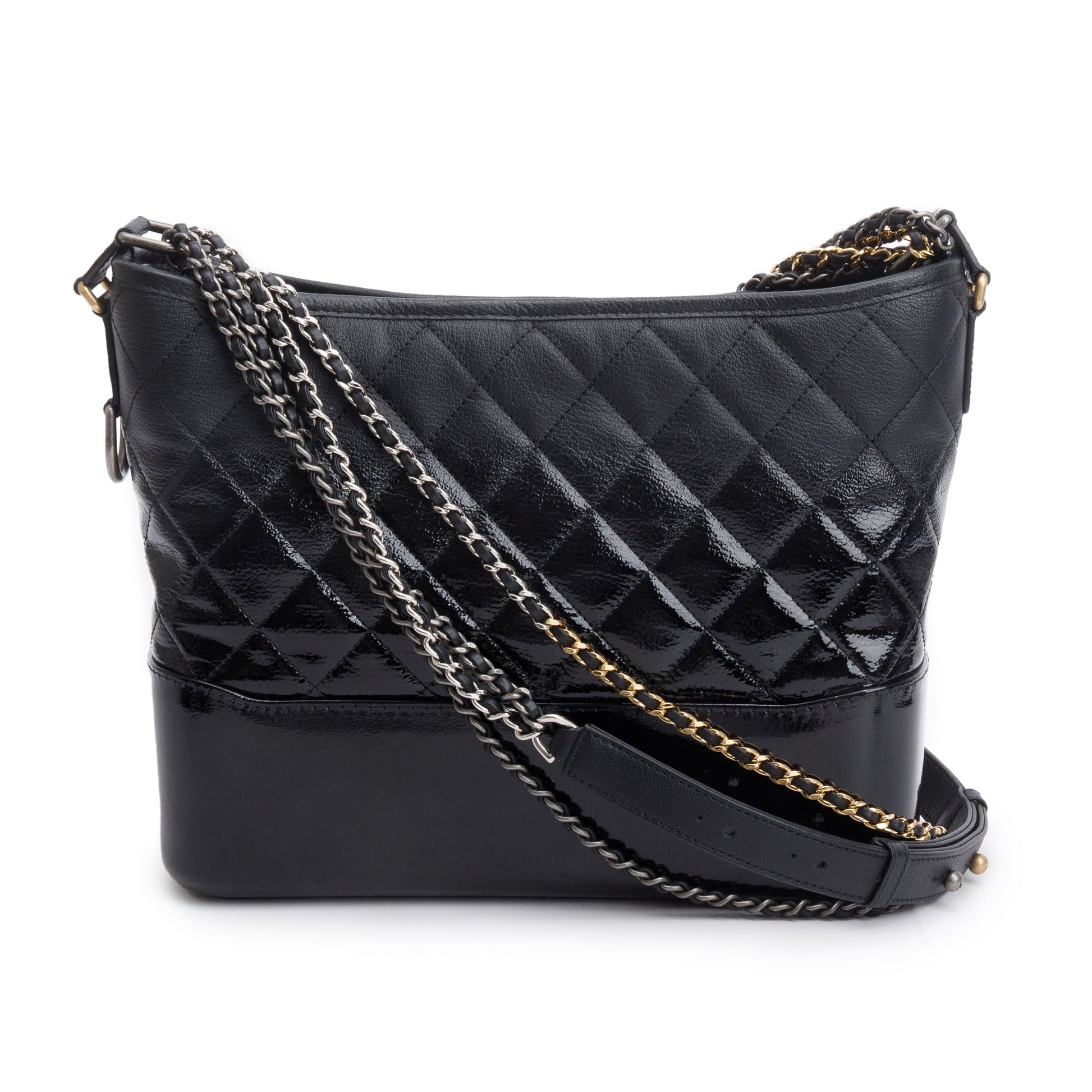 Chanel Patent Goatskin Gabrielle Hobo Leather Black Travel Bag