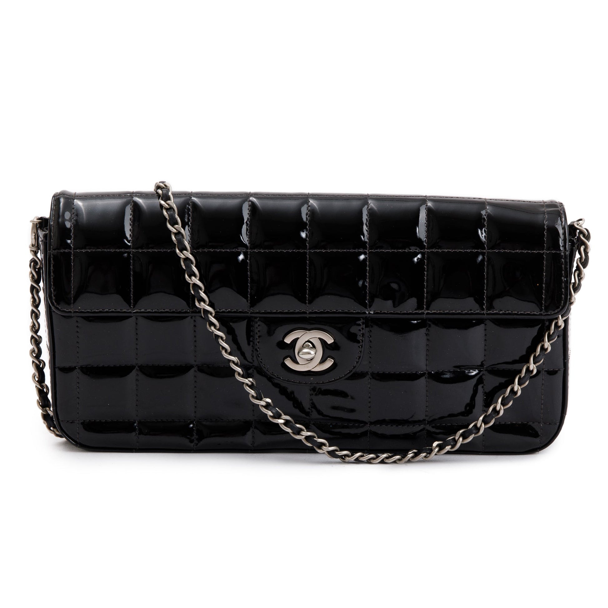Chanel Patent Chocolate Bar E W Leather Black Travel Bag