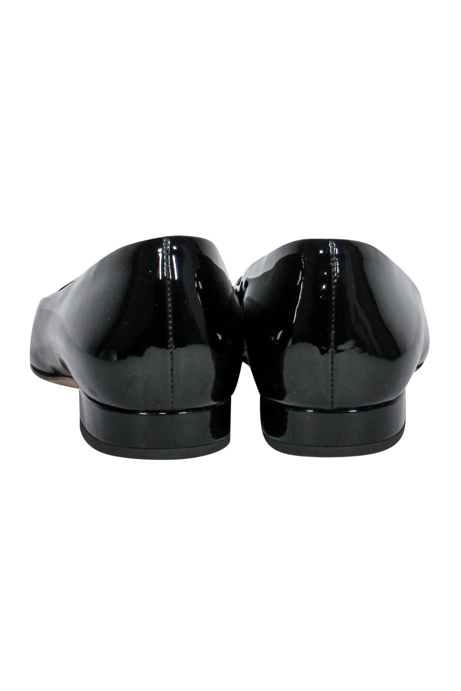Chanel - Black Patent Leather Flats w/ Logo Sz