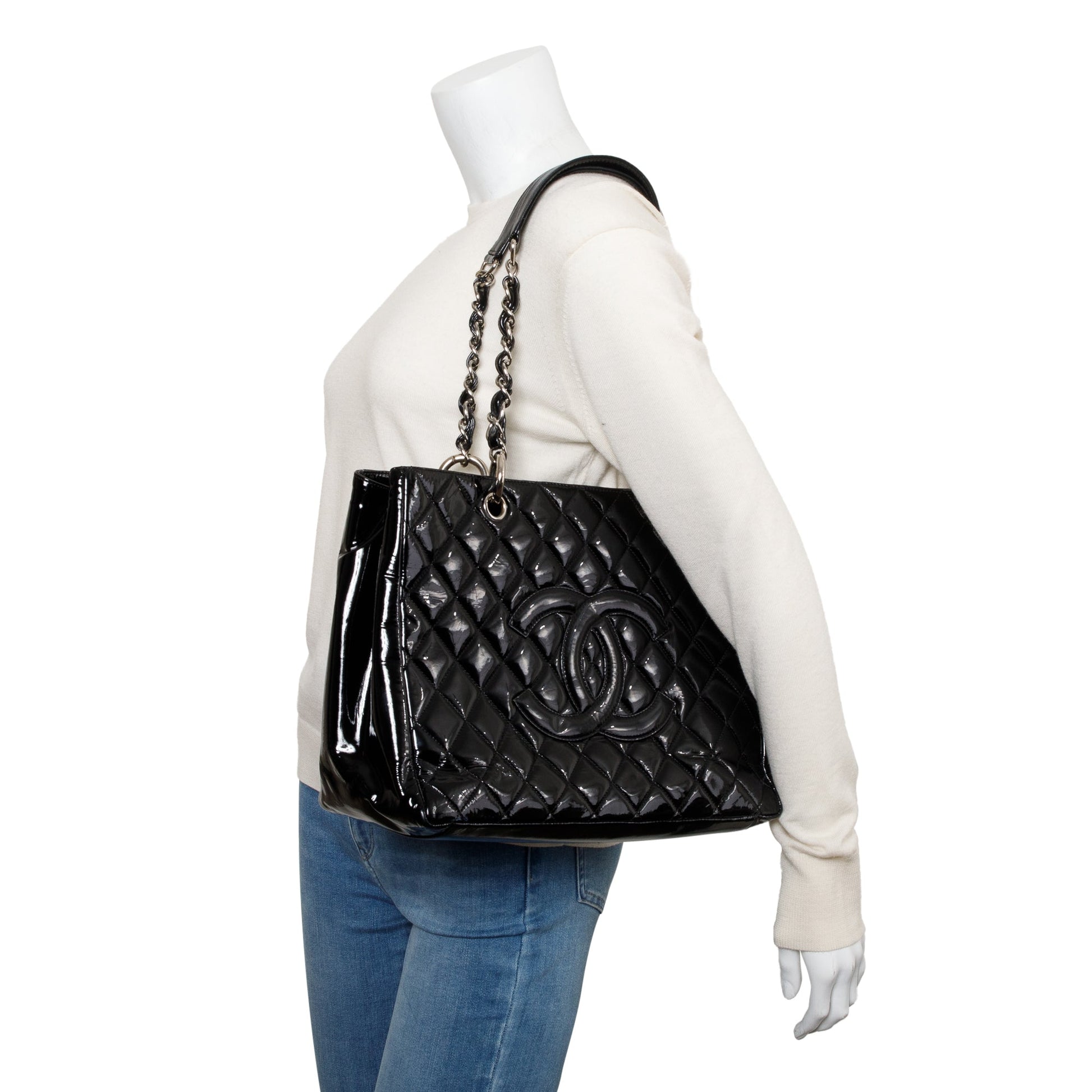 Chanel Patent Grand Shopping GST Leather Black Travel Bag