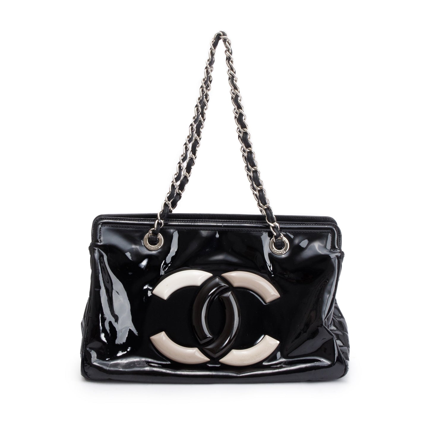 Chanel Patent Lipstick Ligne Leather Black Travel Bag