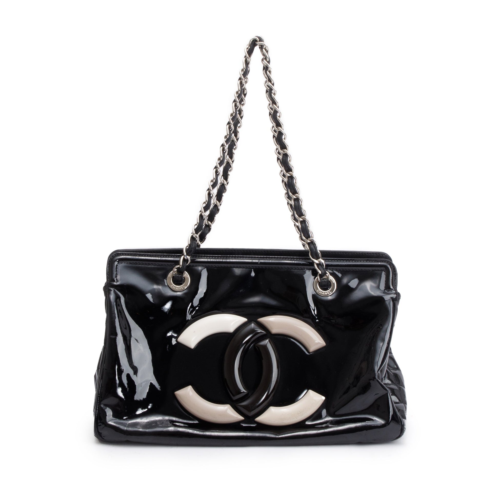 Chanel Patent Lipstick Ligne Leather Black Travel Bag
