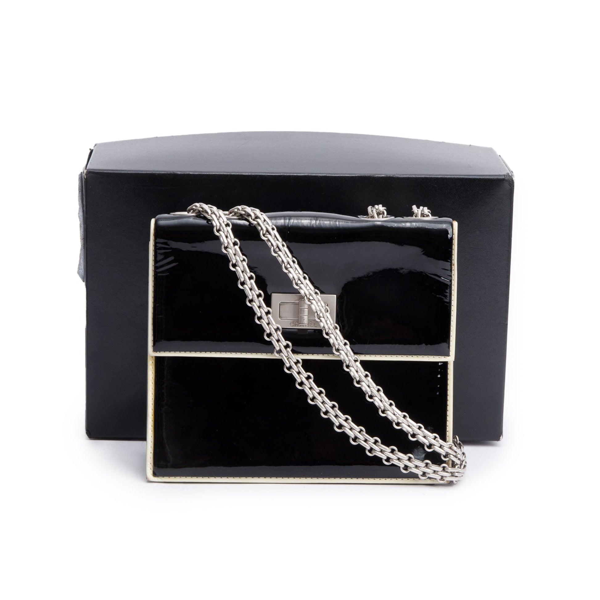 Chanel Patent Reissue Square Flap Leather Black Travel Bag