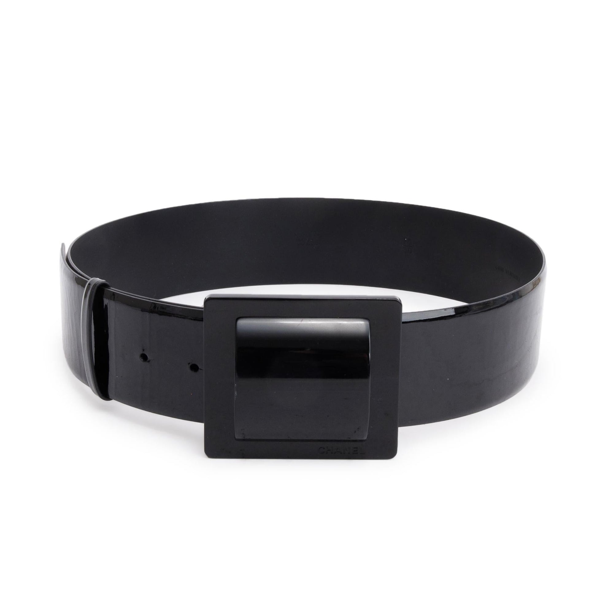Chanel Patent Resin Buckle Belt 75 Leather Black