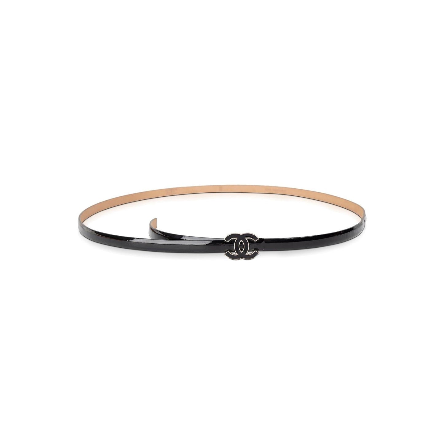 Chanel Patent Skinny Belt CC Buckle Leather Black