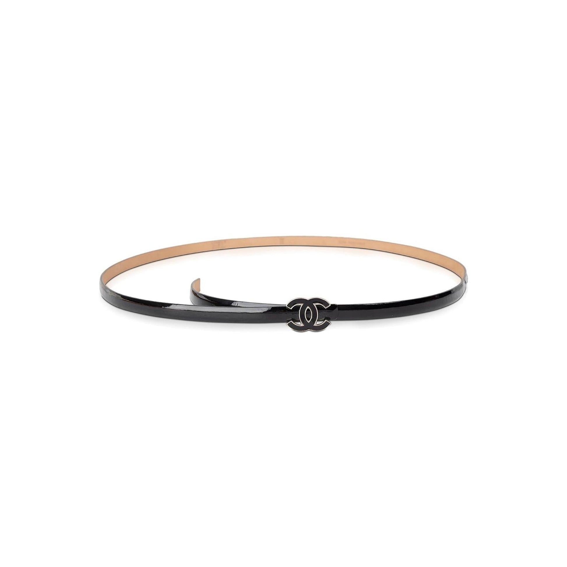 Chanel Patent Skinny Belt CC Buckle Leather Black