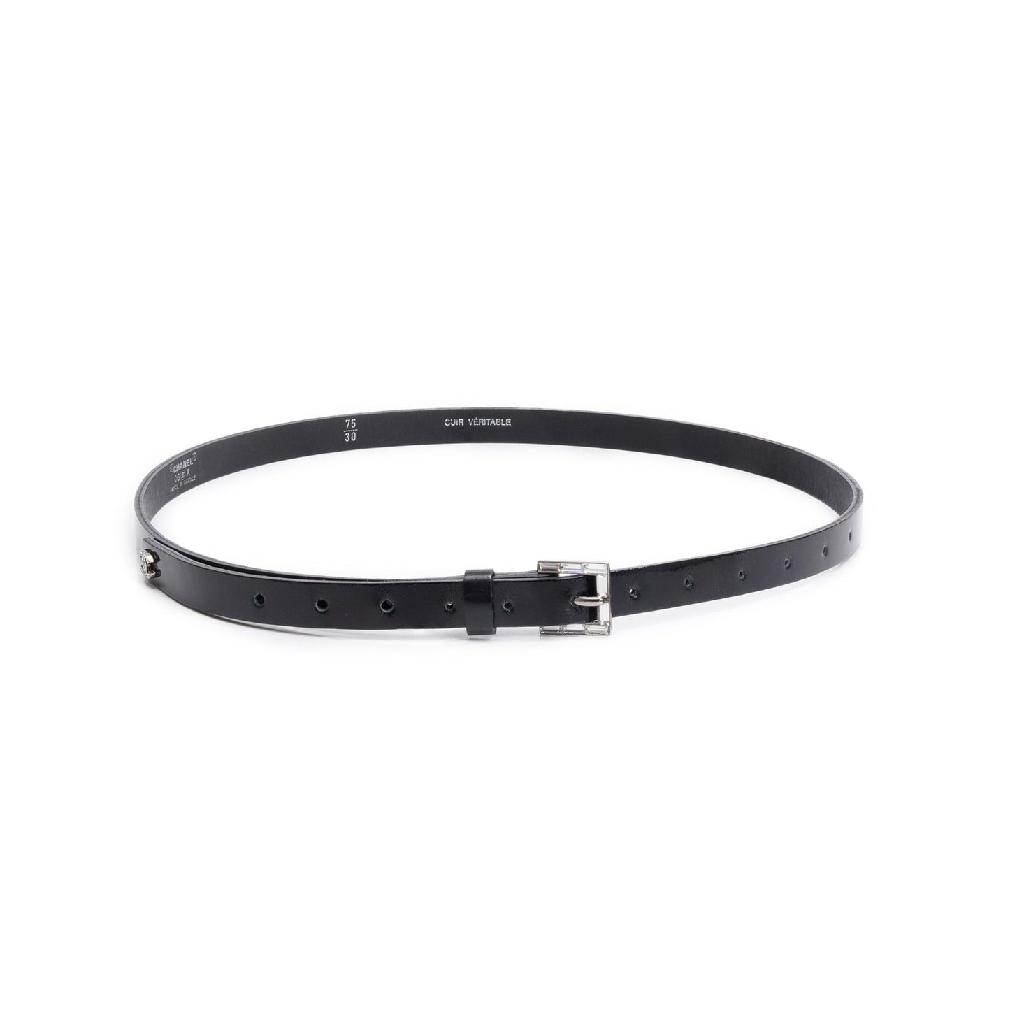 Chanel Patent Strass Buckle Skinny Belt Leather Black