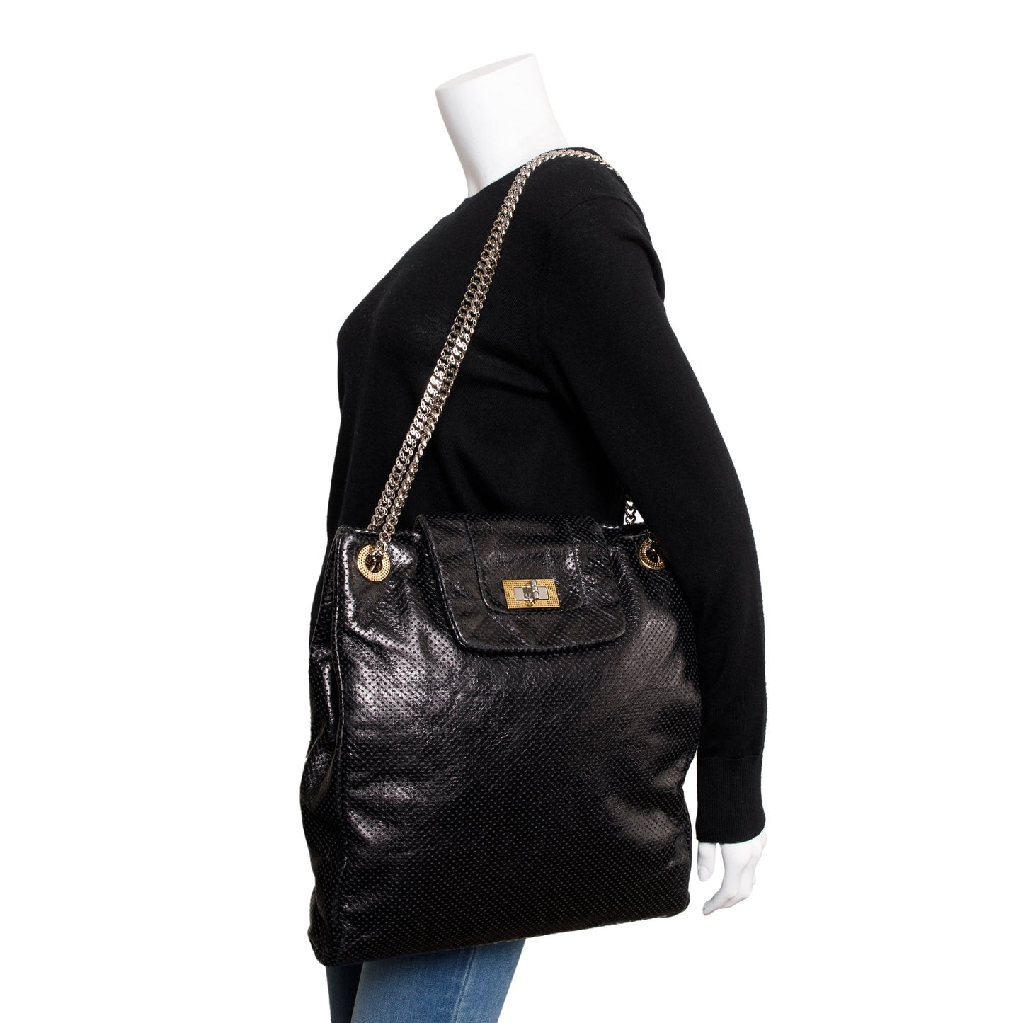 Chanel Perforated Drill Leather Calfskin Black Travel Bag