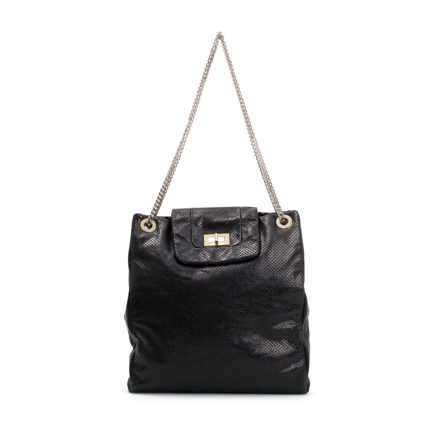 Chanel Perforated Drill Leather Calfskin Black Travel Bag