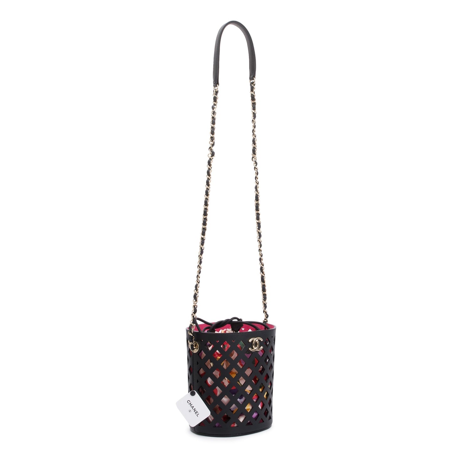 Chanel Perforated See Through Bucket Calfskin Black Travel Bag