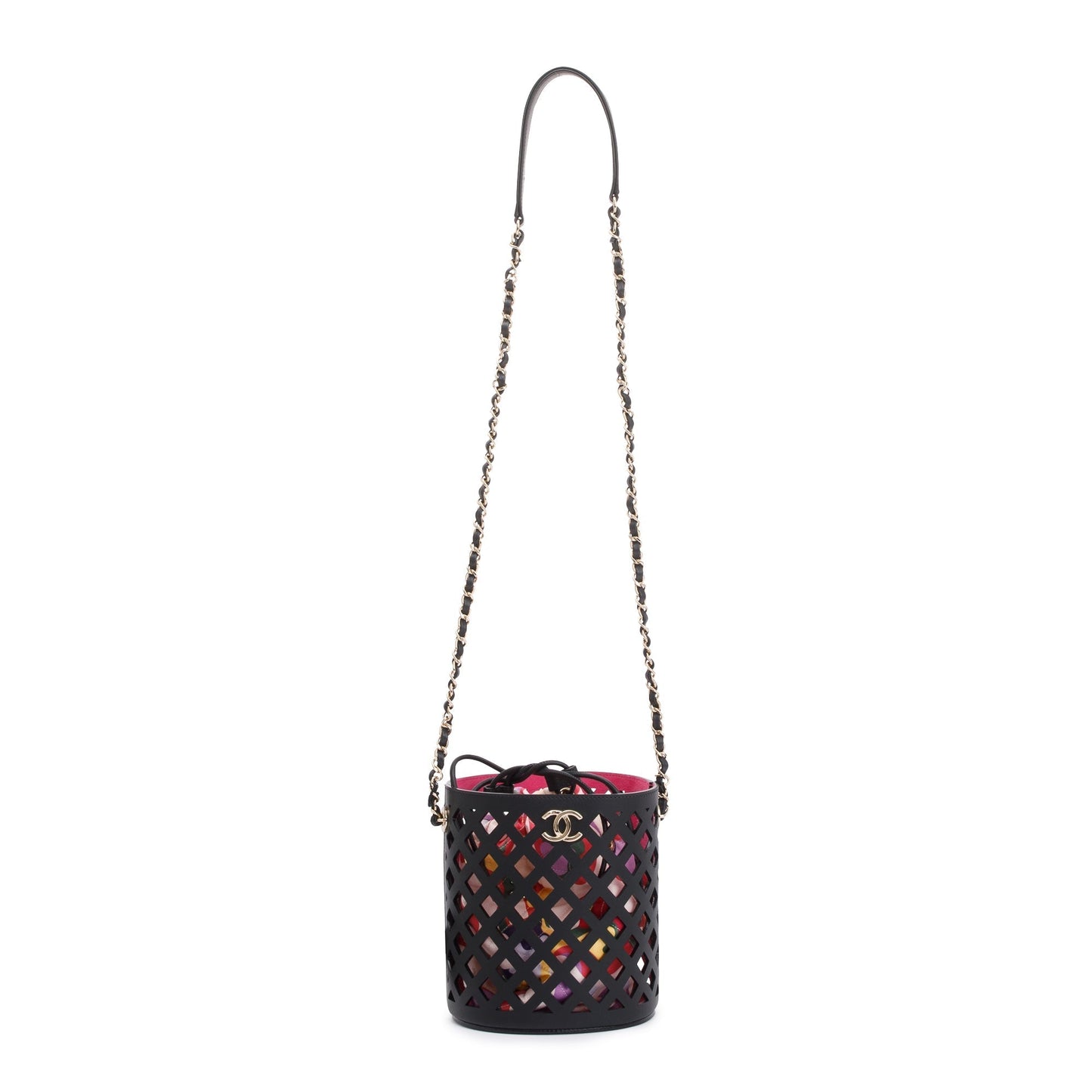 Chanel Perforated See Through Bucket Calfskin Black Travel Bag