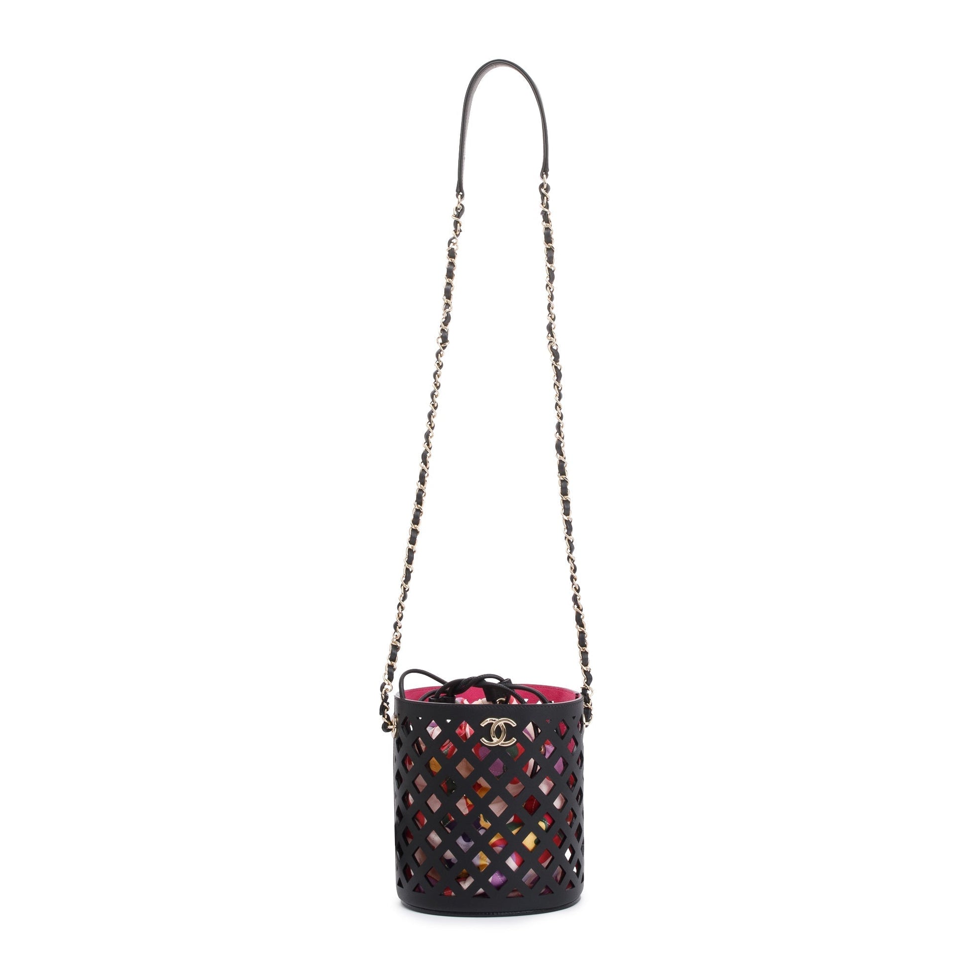 Chanel Perforated See Through Bucket Calfskin Black Travel Bag