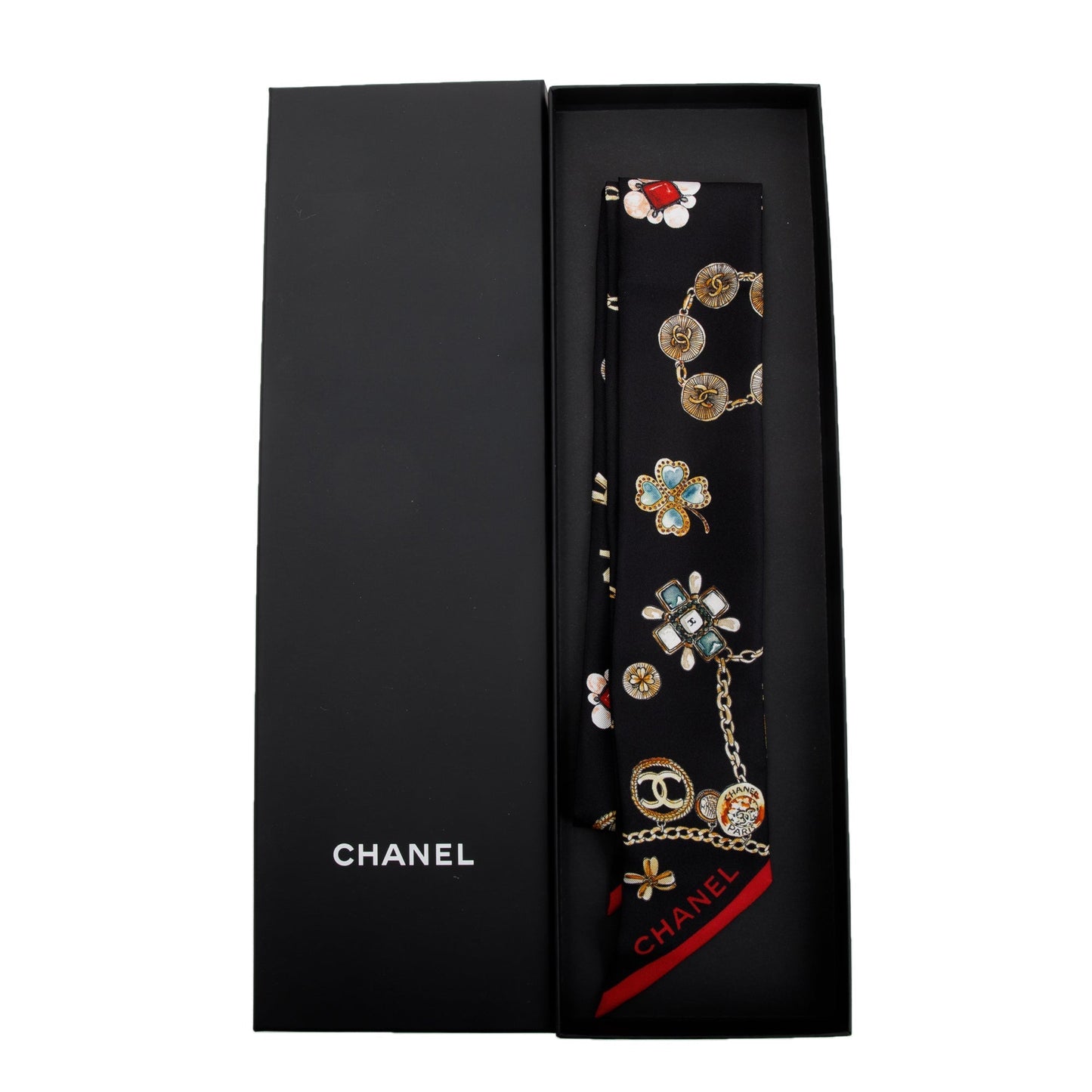 Chanel Printed CC Twill Silk Tie Black Travel Bag