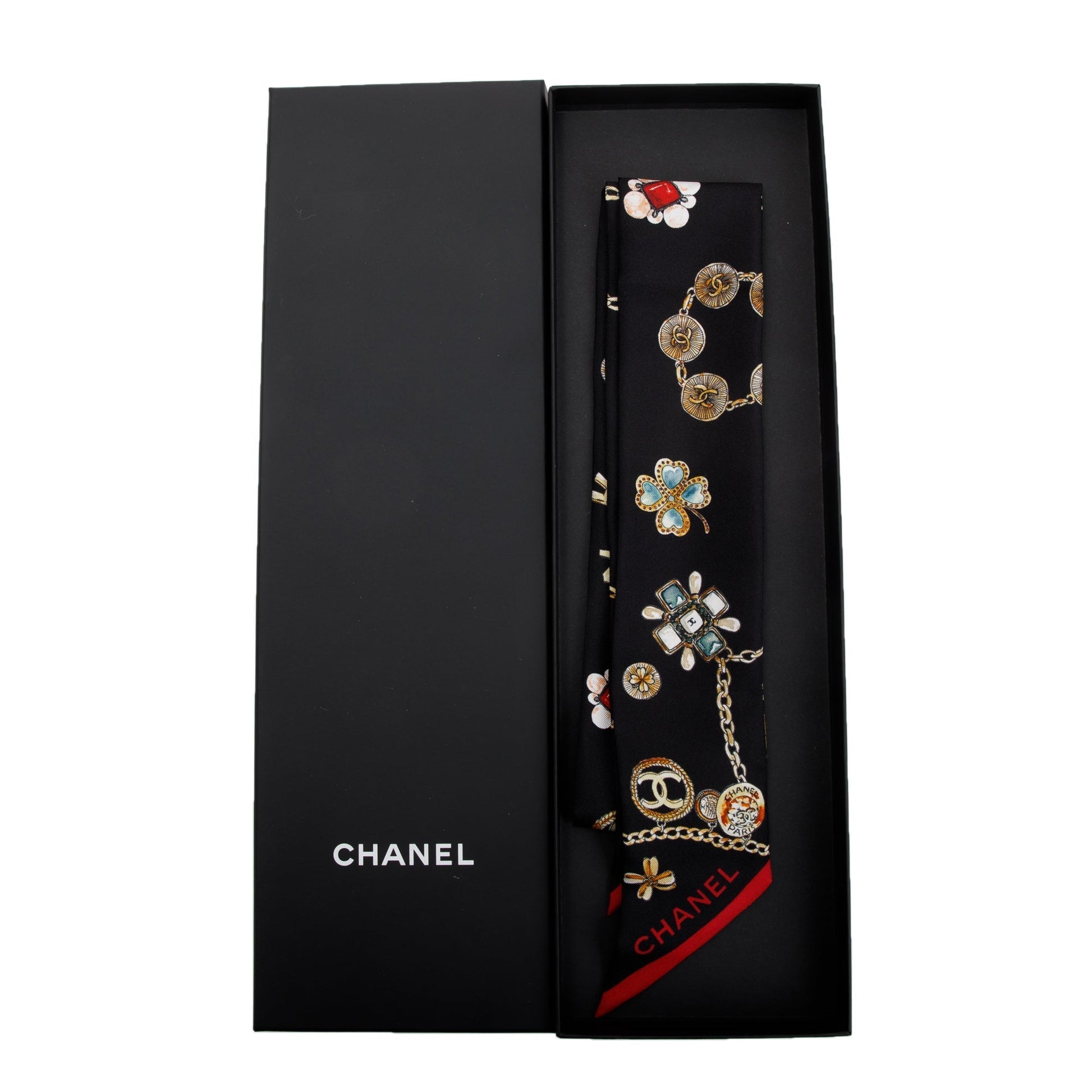 Chanel Printed CC Twill Silk Tie Black Travel Bag