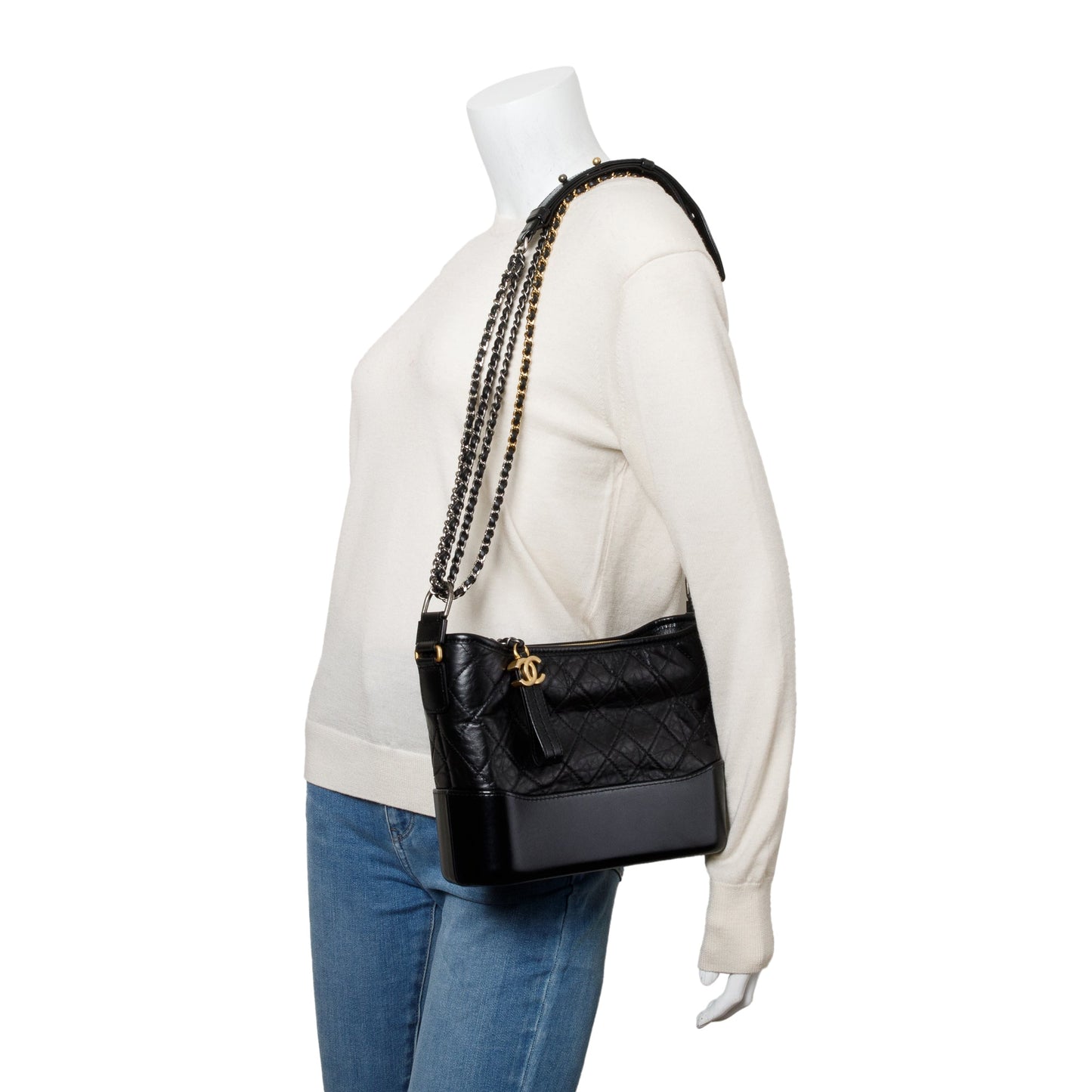 Chanel Quilted Aged Gabrielle Hobo Leather Calfskin Black Travel Bag
