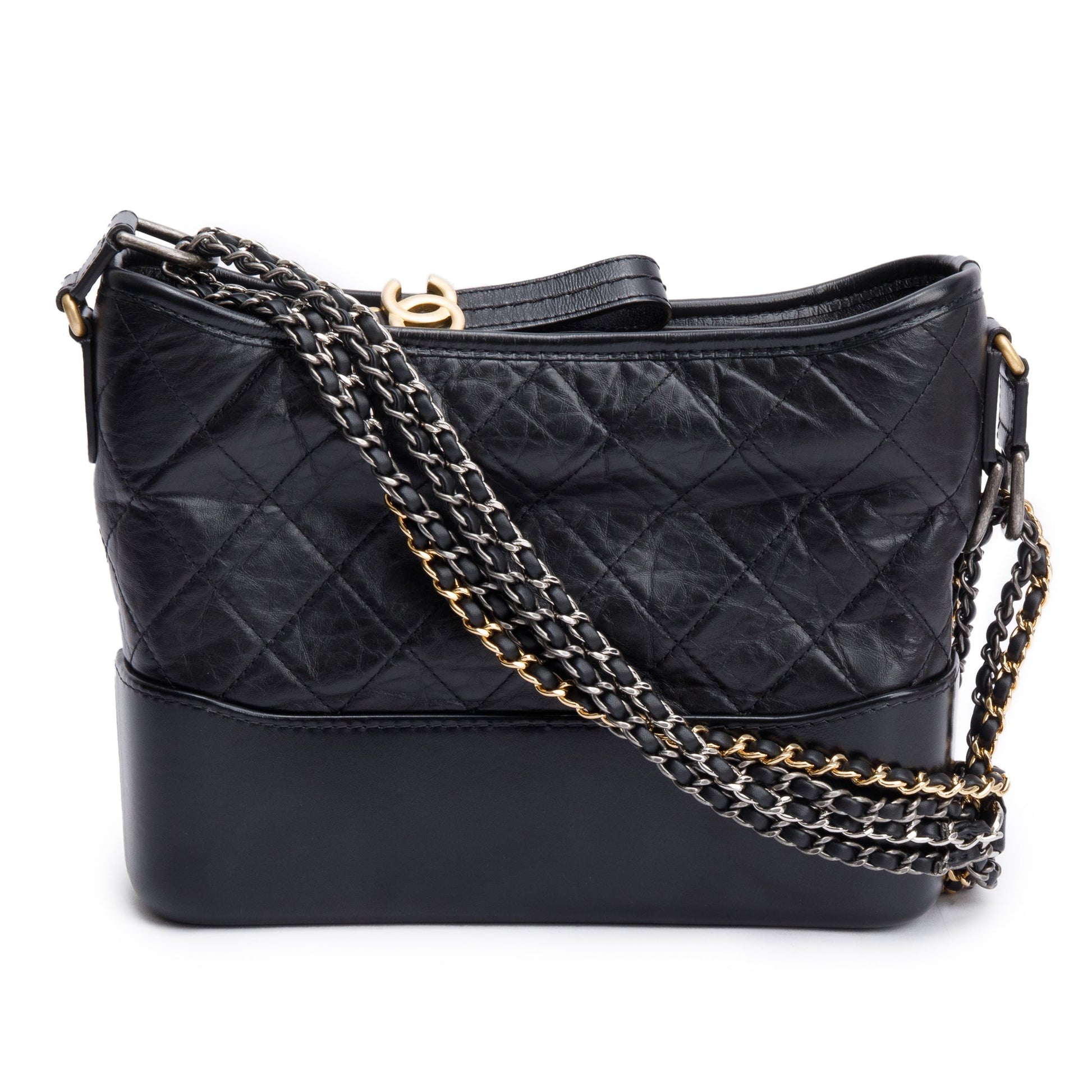 Chanel Quilted Aged Gabrielle Hobo Leather Calfskin Black Travel Bag