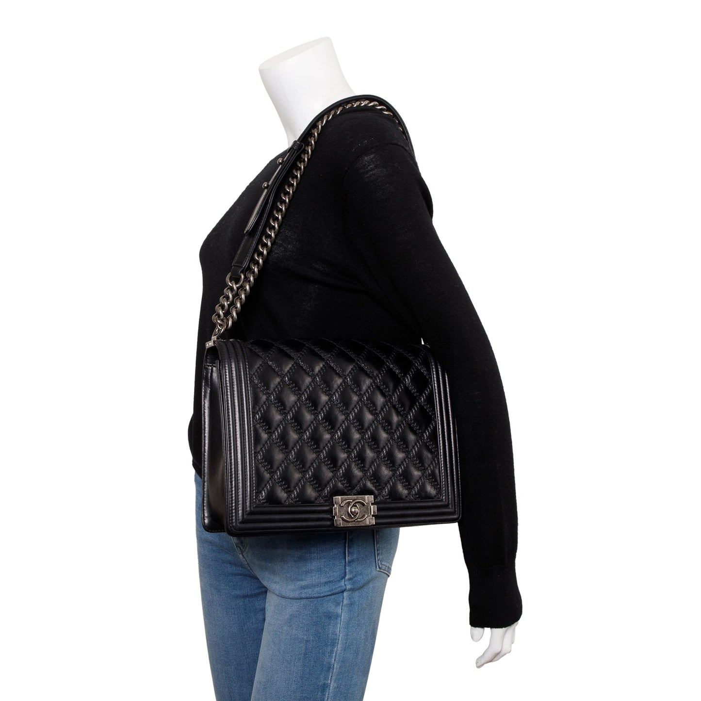 Chanel Quilted Aged XL Boy Calfskin Black Travel Bag