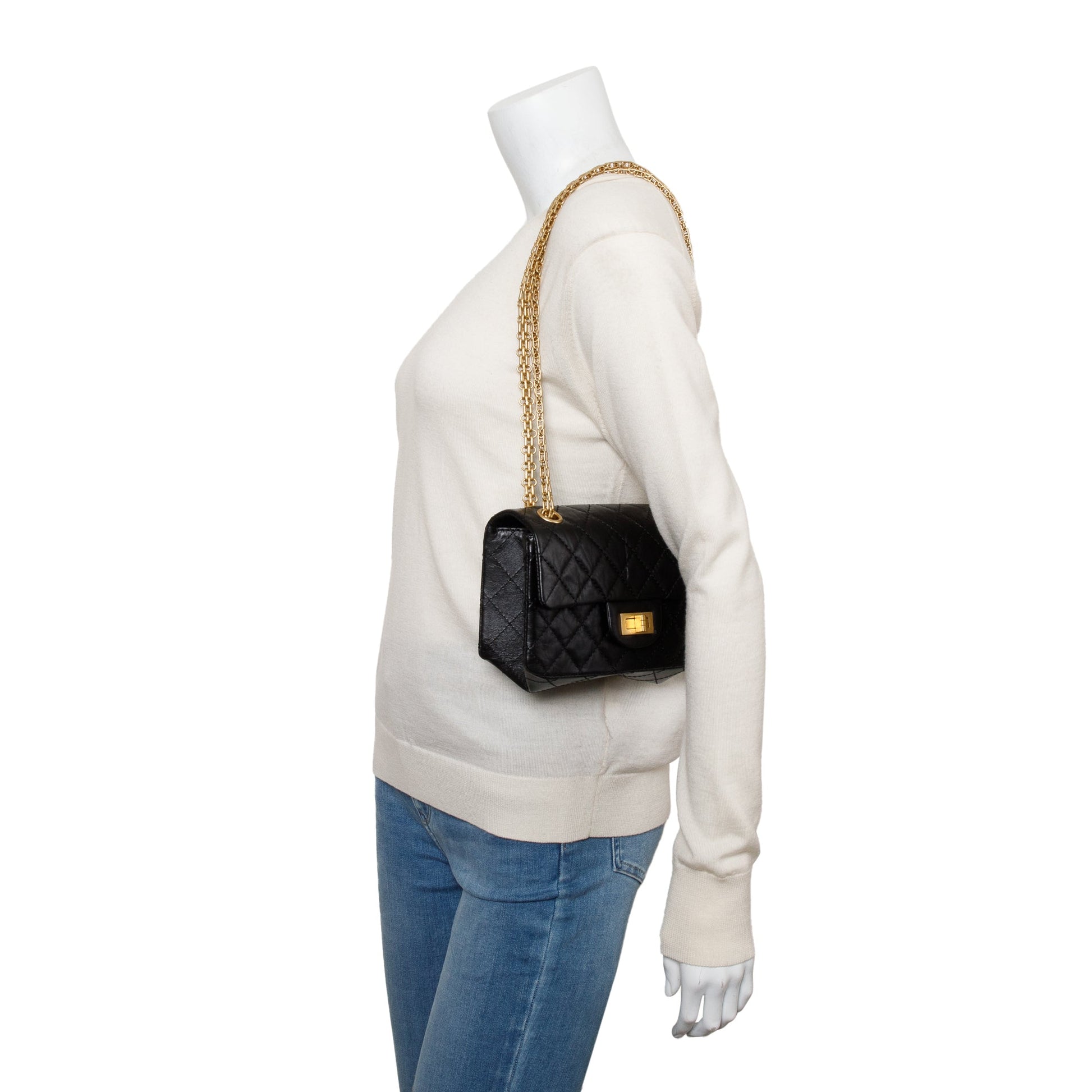 Chanel Quilted 2.55 Reissue 224 Flap Leather Calfskin Black Travel Bag