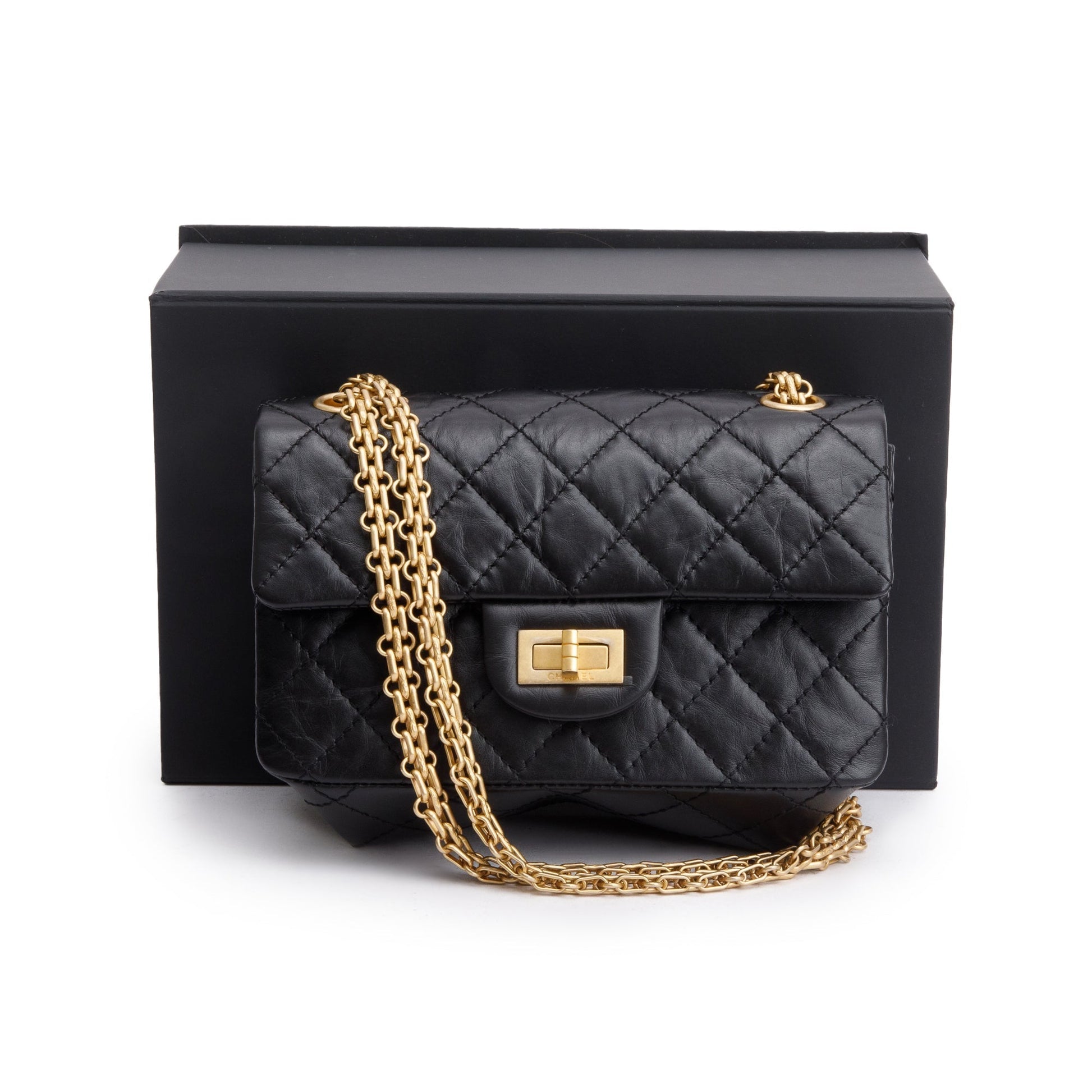 Chanel Quilted 2.55 Reissue 224 Flap Leather Calfskin Black Travel Bag