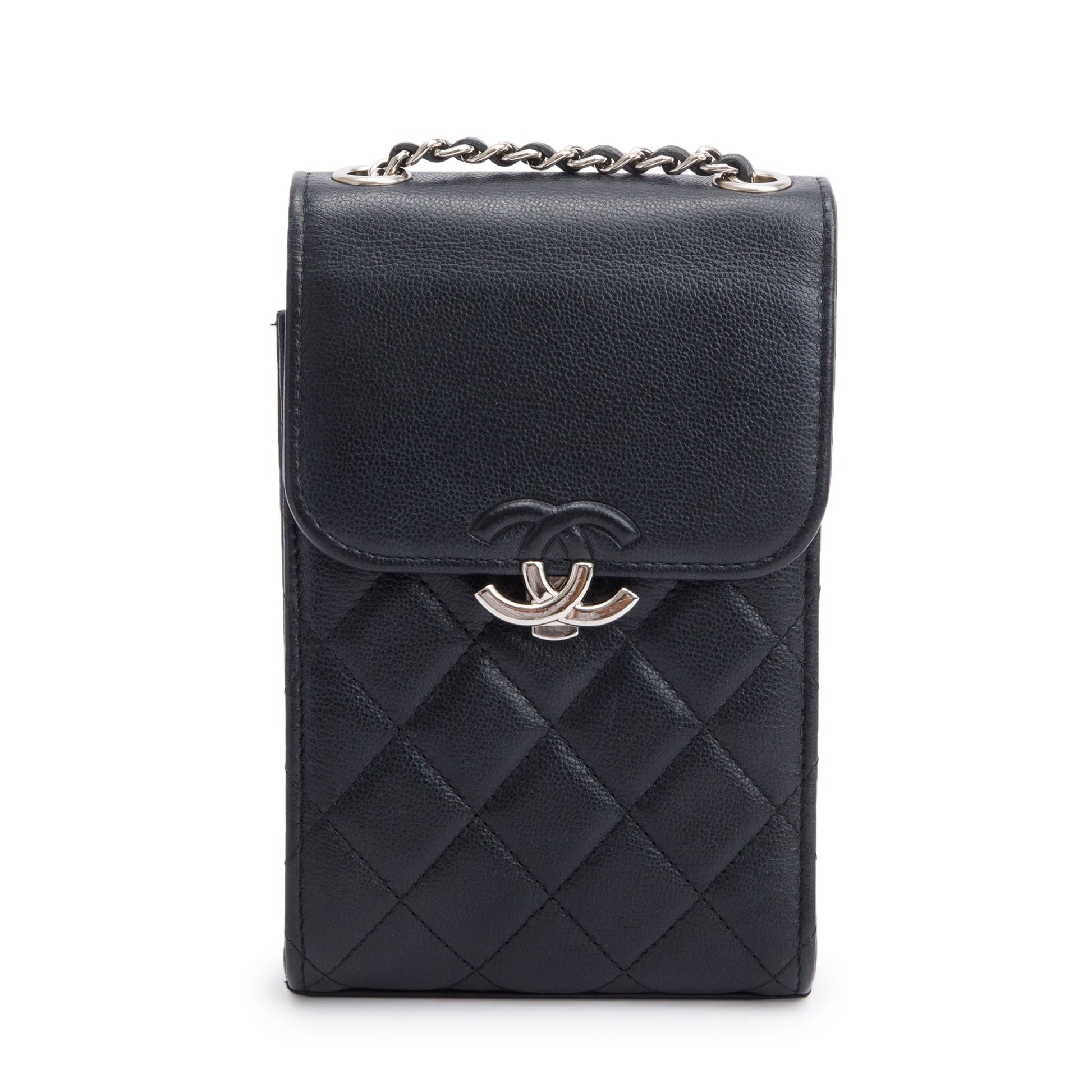 Chanel Quilted CC Box Flap Phone Leather Calfskin Black Travel Bag